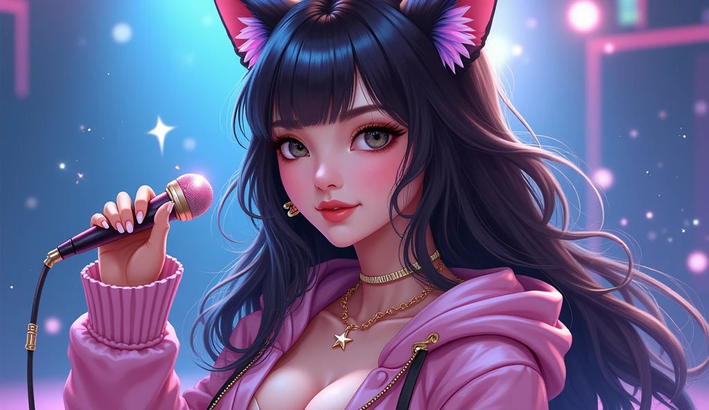 Alice Synthesis Thirty, star, sing, perfect face, beautiful proportions, Hold the microphone to your mouth, one person
