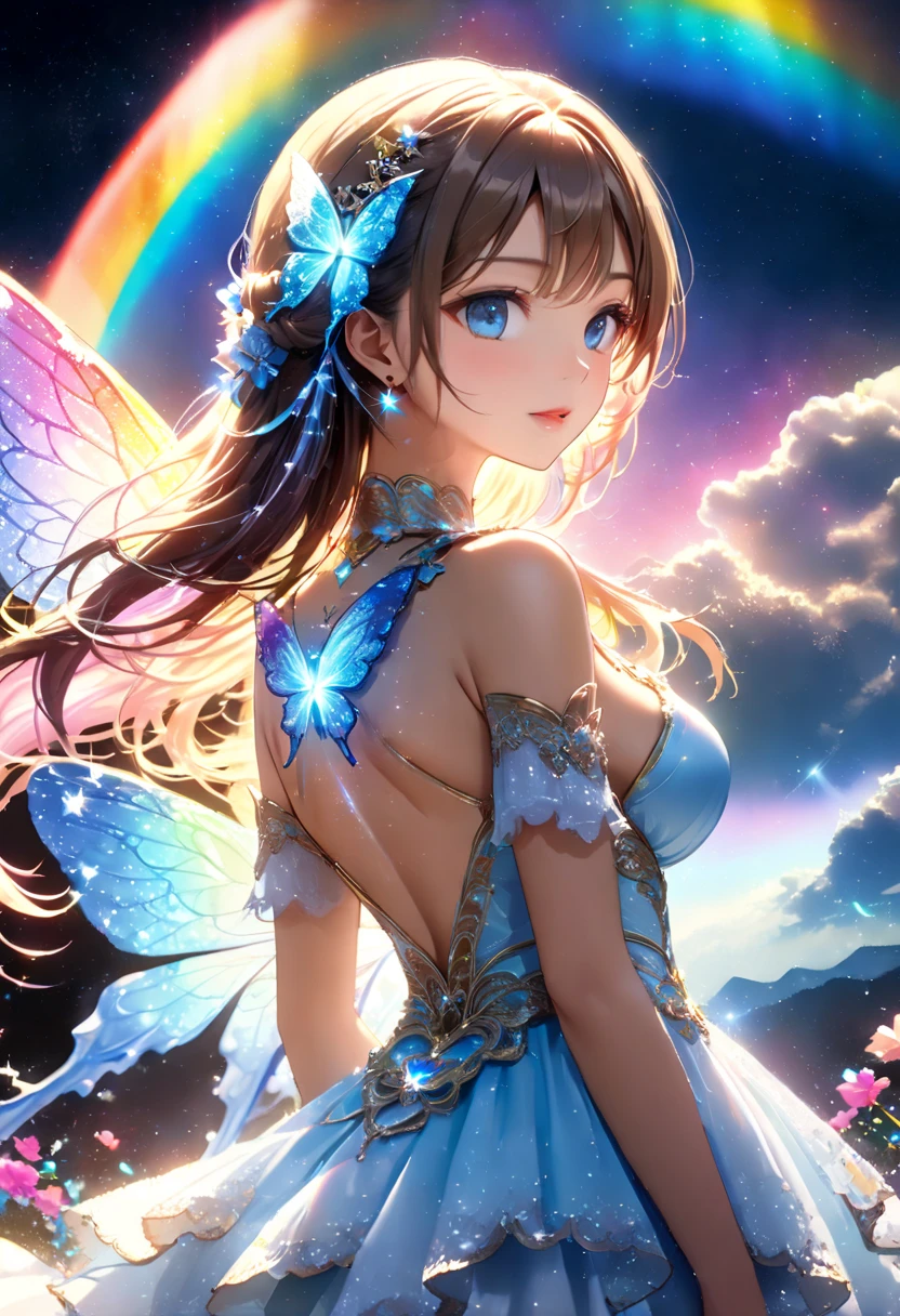 top-quality、masutepiece、1womanl、solo、(abstract art:1.4),(Psychedelia Theme:1.6),(Gunjo World:1.5),(Snow World:1.5),(Winter World:1.5),(At the center of the world is the most beautiful woman in the world),(many stars are falling:1.3),A ray of light spreads,Crystals spreading from the center,prisma(Nostalgic landscapes:1.5),(colorful flower:1.3),Garden Girl,gentle sunlight,Soft breeze,Delicate flowers,A rainbow-colored butterfly flaps its wings,Mesmerizing natural beauty,Fragments of Shining Stars,ice crystal,