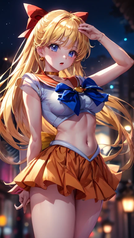 masterpiece, best quality, high resolution, high detail face, venus1, 1 girl, solo, sailor senshi uniform, sailor venus, aino minako, blonde hair, magical girl, blue eyes, orange skirt, elbow length gloves, tiara, pleated skirt, bow for hair, orange sailor necklace, mini skirt, choker, red bow, orange choker, white gloves, very long hair, jewelry, earrings, showing her perfect beautyful ass, ass with a small white thong, very sexy nice ass, ultra high res, cinematic angle, professional lighting, best quality, masterpiece, sidelighting, sharp, perfect focus, bokeh, photorealistic, (finely detailed beautiful eyes: 1.3), realistic, (3d face:1.1), (lustrous skin:1.5), (ultra high res intricate face details), (face skin pores:1.3), ultra high res cloth texture, 8k eye details, 8k pupils.