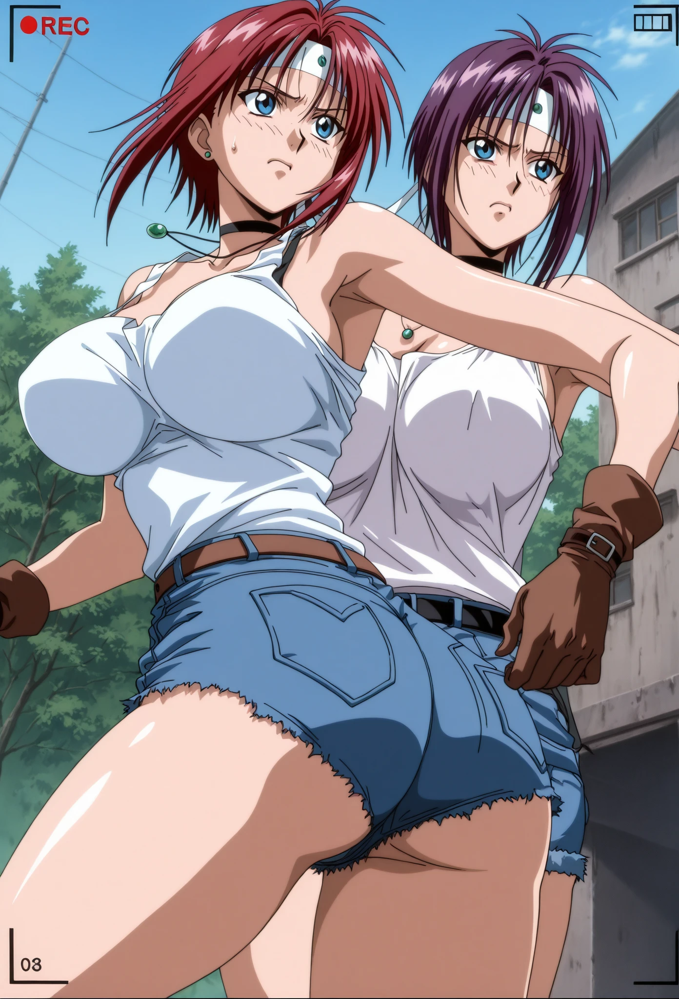source_anime,score_9,score_8_up,1girl,solo,outdoors,revy, black lagoon, reverse rape, 1boy, shota, fellatio, forced sex, rape, submissive male, side view, dark skinned male, dominant female, femdom, teen boy, teenage boy, young boy, the boy is standing, boy standing, revy kneeling, hetro, heterosexual, dark skinned male