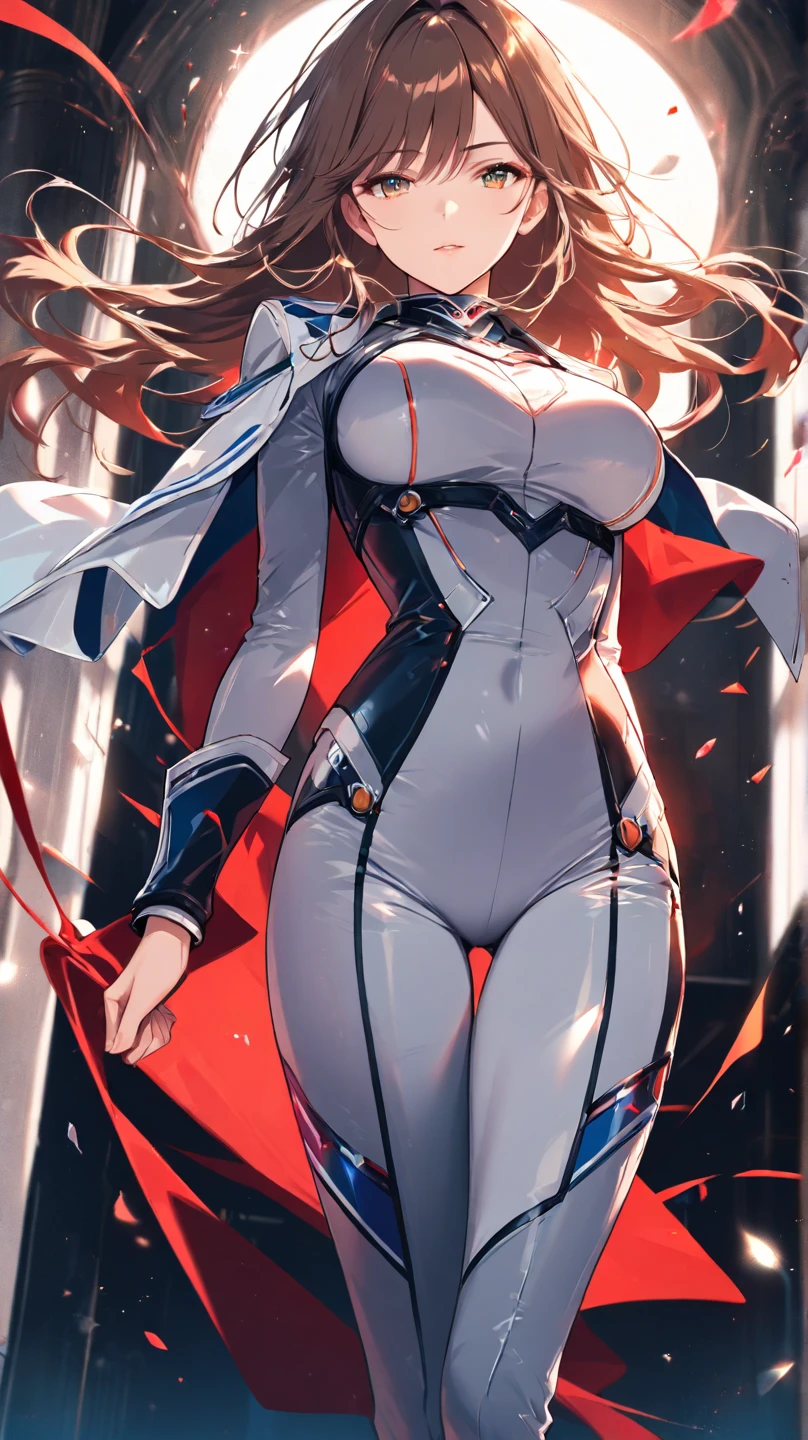 1female，35yo，plumw，extremely large bosom， 独奏，（Background with：Huge machinery，warships，the sea，battleships，nevando） She has short black hair，High ponytail，Standing at the bow of the ship，，seen from the front， hair straight， mostly cloudy sky，（（（tmasterpiece），（Very detailed CG unity 8K wallpaper），best qualtiy，cinmatic lighting，detailed back ground，beatiful detailed eyes，Bright pupils，Blue eyes，Snow-whiteskin，Redlip（Very fine and beautiful），（Beautiful and detailed eye description），ultra - detailed，tmasterpiece，））facing at camera，A high resolution，ultra - detailed），revealing breasts，Bare genitalia，  Bulge，legs are open，Raised sexy，Camel toes，Flushed complexion，Desire for dissatisfaction，frontage，captain america，Iron Man uniform，Hanfu，Red cape