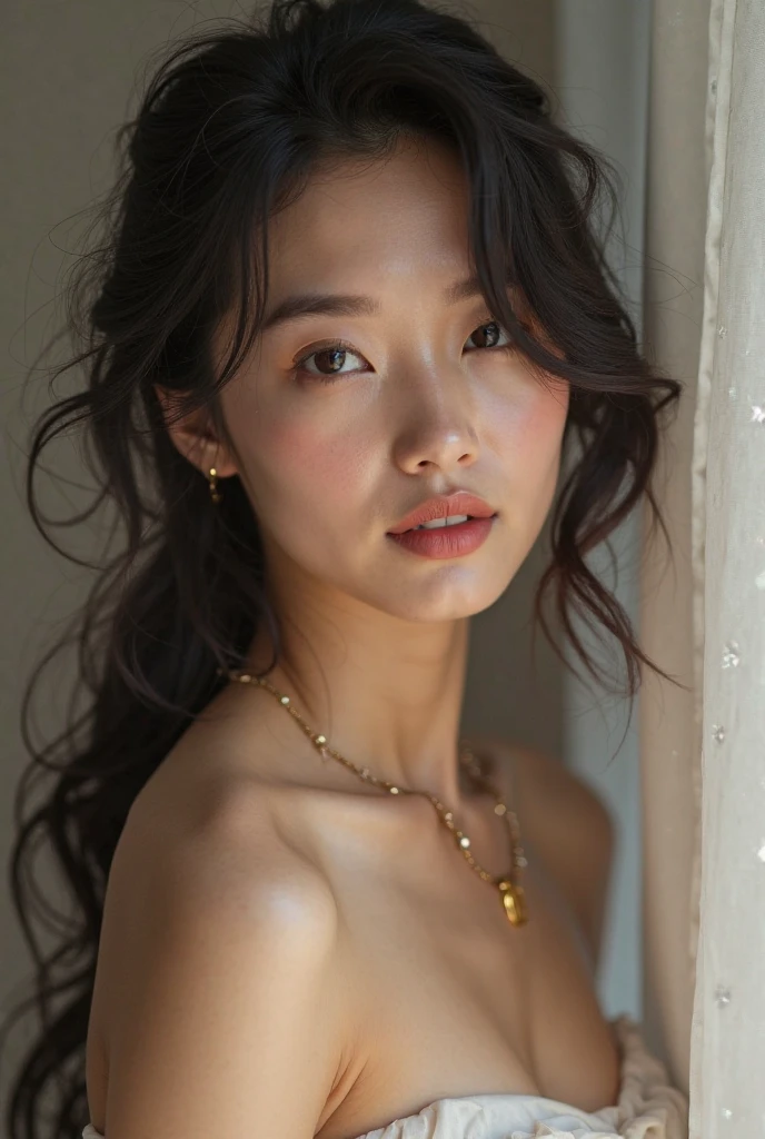 (masterpiece, best quality:1.2), RAW photo, (realistic, photorealistic:1.2), (8K, highres, ultra detailed:1.3), 1girl, perfect anatomy, (focus on face, looking at viewer), (28 years old Korean beauty, K-pop idol), (realistic detailed eyebrows, realistic beautiful brown eyes, realistic glossy skin, realistic detailed beautiful handsome face:1.2), (slender, small breasts), (realistic cinematic lighting, detailed shadowing:1.2)