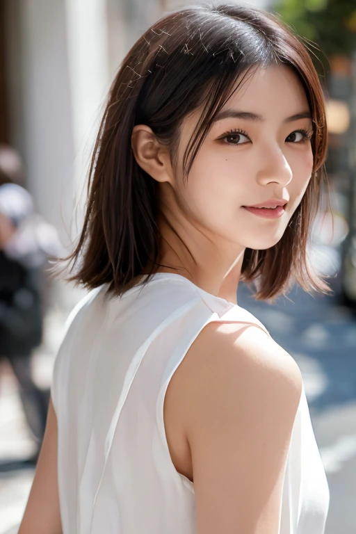 ((Best Quality, 8K, Masterpiece: 1.3)), Sharp Focus: 1.2, A Beautiful Woman with Perfect Figure: 1.4, Slim Abs: 1.2, (Layered Hairstyle,: 1.2)), Rain: 1.3, Street: 1.2, Wet Body: 1.1, Highly Detailed Face and Skin Texture, Detailed Eyes, Double Eyelids, Big Breasts, Smile,
