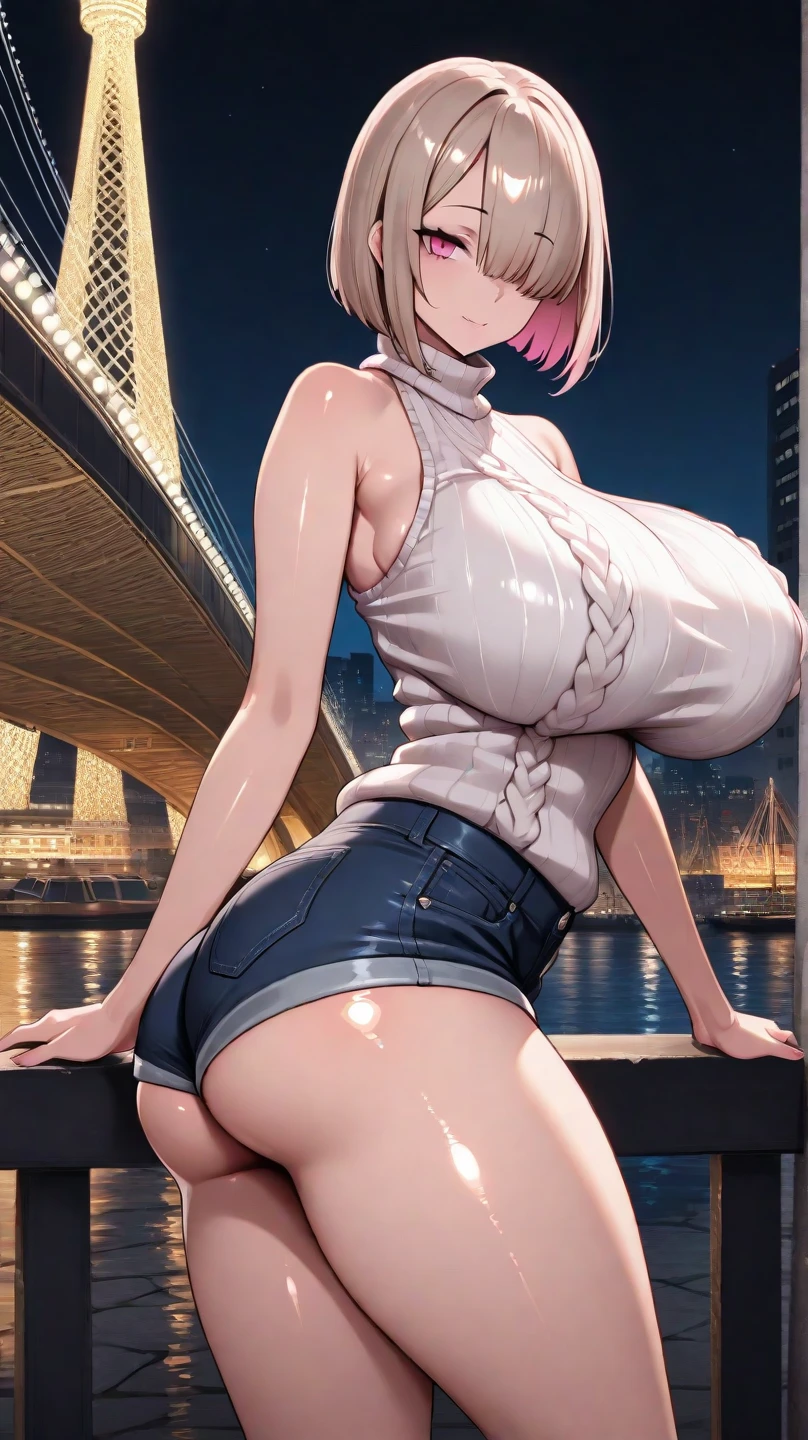(((best quality))), ((ultra-detailed)), (((masterpiece))), (illustration), ((an extremely delicate and beautiful)), ((super detail)), ((high resolution)), (((20 years old))), ((metallic cloth)), (cheerleader), (super heroine), (android), delicate metal decorations, gleaming skin, shiny body, two legs, breast focus, (((tall))), slender legs, ((big round eyes)), cute eyes, drooping eyes, ((adult)), two hands, five fingers, no extra hands, elegant smile, braid, ((metallic blue)), (see-through), (dark pink hair), (((ultra-huge breasts))), (shining brightly), outdoor, mini skirt, daytime, ((biopunk)), (hair shorter than shoulder), (medium length hair), gynoid, (metallic shining competition bikini), city, ((midriff-baring outfit)), (spread legs), camel toe, sit with legs stretched out, nsfw, ((((female masturbation)))), flood of pussy juice, (right hand on the clitoris and left hand on the breast),