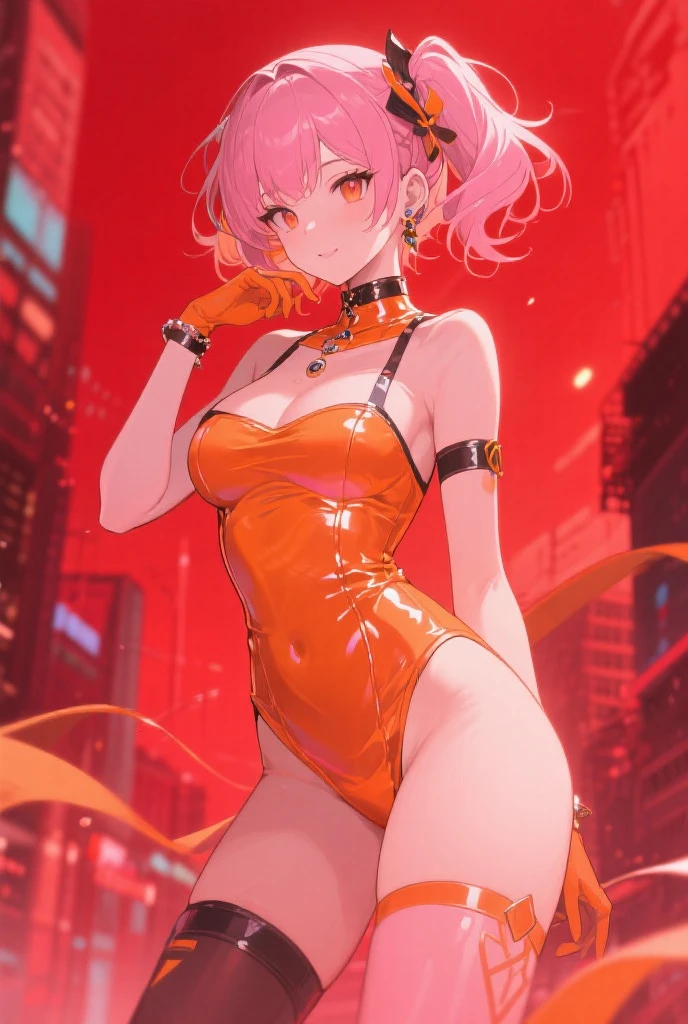 anime girl in a pink latex outfit posing on a beach, smooth pink skin, oppai cyberpunk, pink body, seductive anime girl, shiny wet skin!!, 2b, 2 b, biomechanical oppai, pink girl, some pink, perfect android girl, bubblegum body, pink skin, wet swimsuit, extremely detailed artgerm, slick pink armor