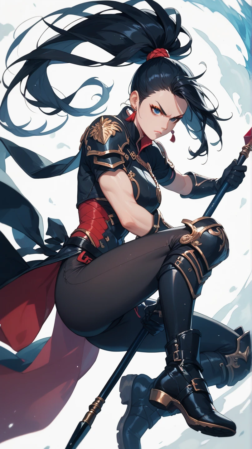 (High resolution, Pixels are perfect, luxurious illustration), (hyper quality, masutepiece, Ethereal: 1.4),(Solo:1.4), ((((From head to knee)))), ((ambiguous gender)), 年轻, length hair, Detailed black hair, Black eyes, (((chinese armor))), (Transparent background),