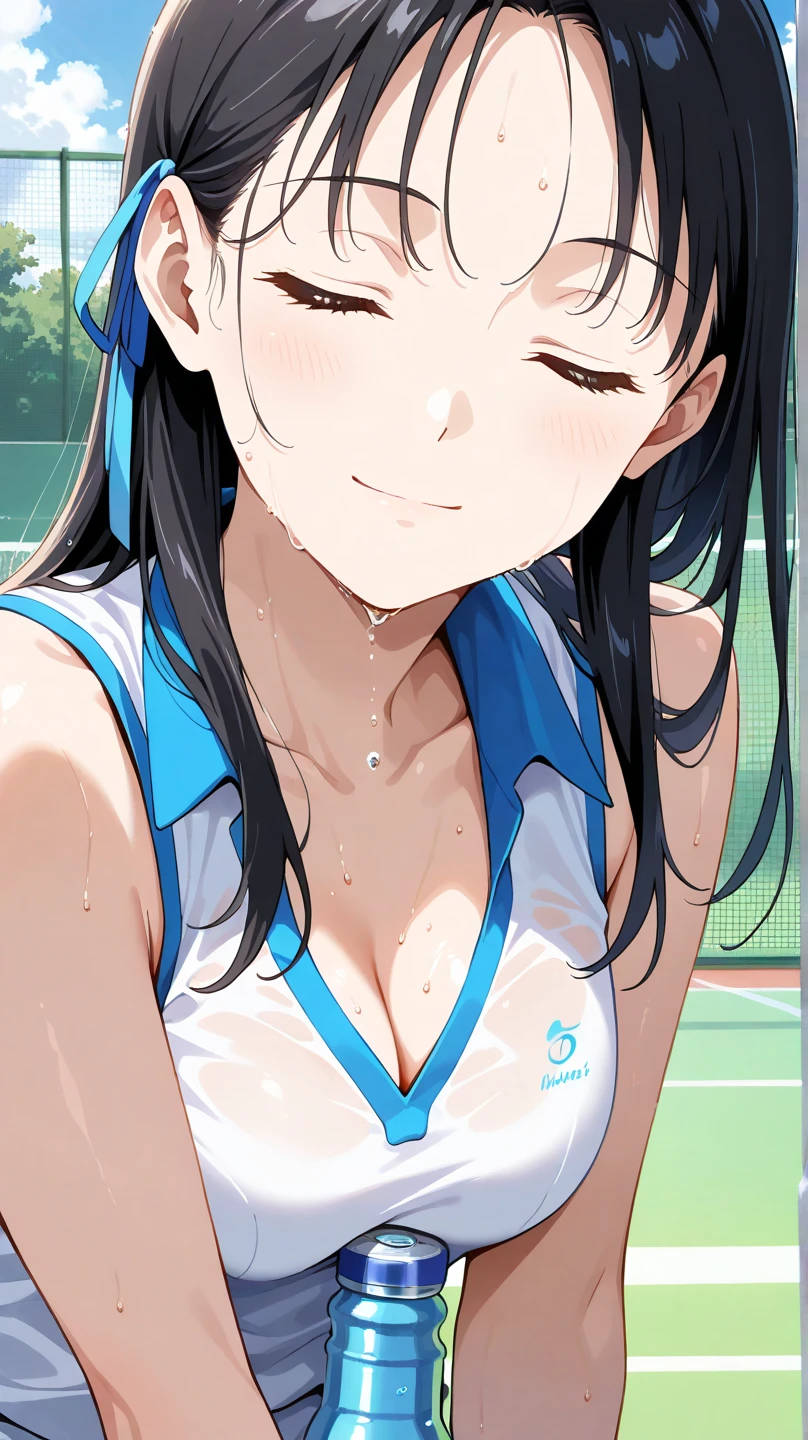 Beautiful girl at 13 years old,Japanese,,,Small and slim,Flat Chest,Small breasts,Baby Face,Small face,Black Hair,Twin tails,Grey Eyes,middle School girls,School Swimsuit,open mouth,tongue out,Kneeling and sitting,Beautiful and detailed anime art,A mischievous smile,high angle, looking at viewer, looking ahead, from above,cowboy shot,Sexy vibe,cum on tongue, handjob