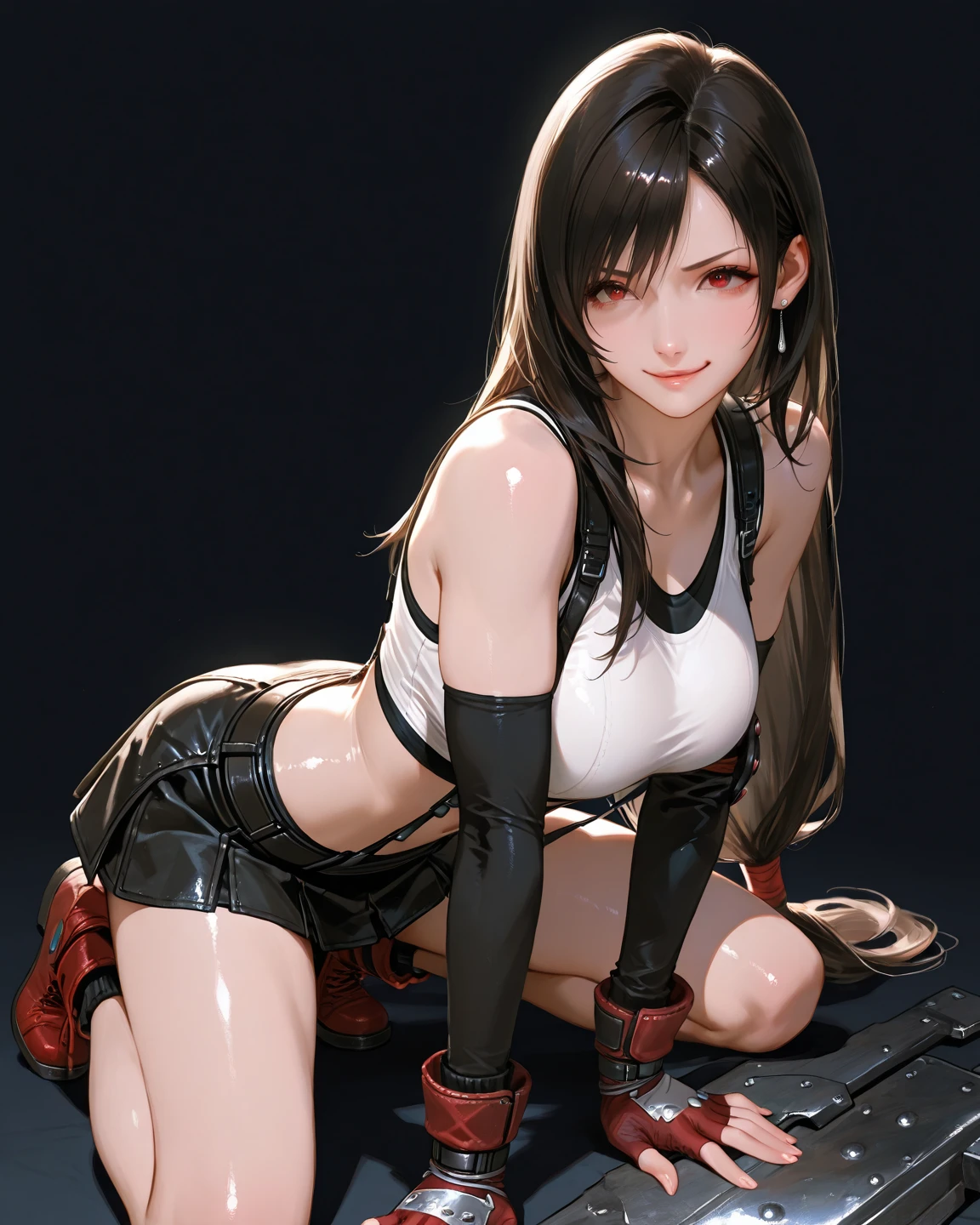 NSFW, 8k,highres, 1girl, sexy, young, looking at the viewer, front view, squatting, open legs, booty_shorts, croptop, sexy pose, cameltoe, , small_boobs