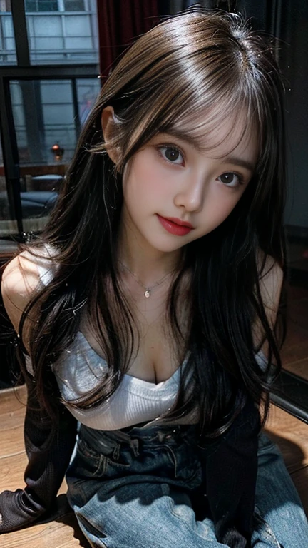 Beauty Long Hair Black Hair Asian Glamour Camisole (Single Woman) (Full Body)