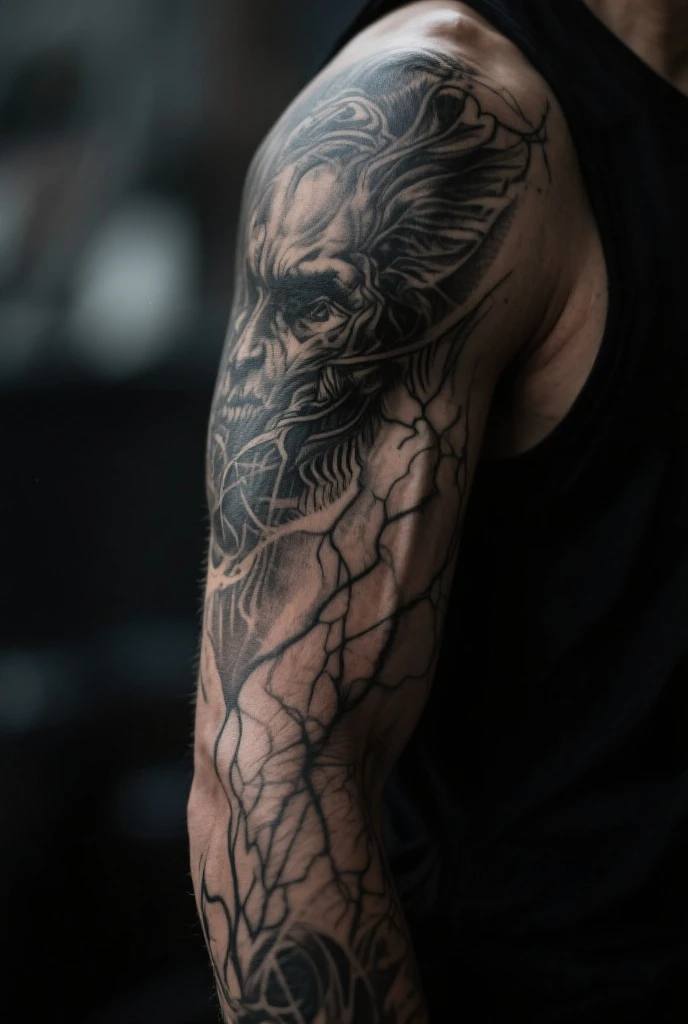 Tattoo with lightning bolts combined with thorns