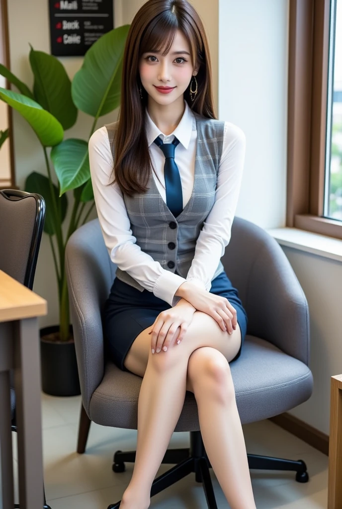 (((masterpiece))), (((highest quality: 1.4))), ((Super detailed: 1.4)) , 白いsuitを着たエレガントな女性, (Beautiful legs、Thighs Thighs Thighs Thighs、Black Pantyhose)、sitting at a desk in an office、厳格な白いsuitを着用, 高級suit, suitを着た女の子, suitを着た女の子, 厳格なsuitを着て, Elegant skirt, Ekaterina, suitを着て, suit, suitを着用する, smile、Meeting Preparation、to be born,Octane Rendering、Complex 3D rendering with ultra-detail, Studio Soft Light, Rim Light, Crisp details, Super detailed, Realistic skin texture, detailed aspects, Beautiful details in the eyes, Highly detailed CG Unity 16k wallpaper, Compensate, (Detailed Background:1.2),Glowing Skin、Exposed thighs!!!