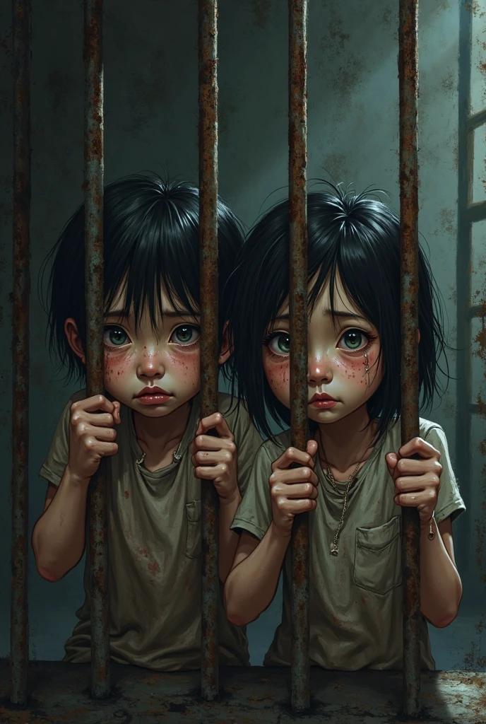 1 and 1 little boy,s old,adolable, bed,((((Handcuffs)))),Metal collar,((in jail)),agony,(wail),Sad,(((Wear leg irons)) ,shackle,((In a cage)),Heavy Chains,Longing for freedom --auto