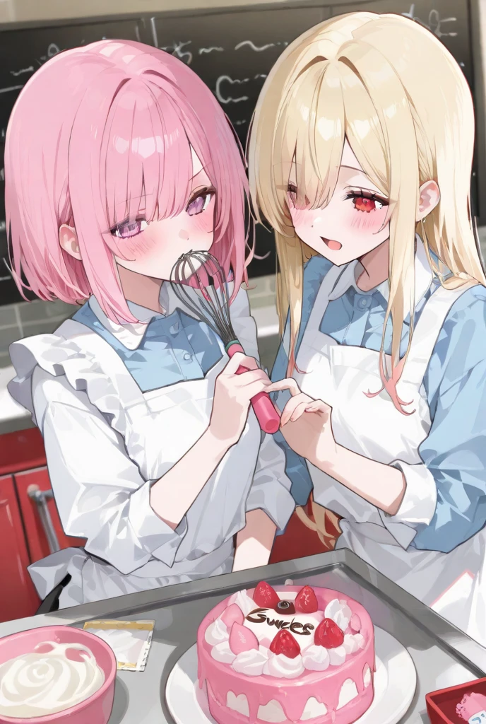 whetstone、Sharpening kitchen knives、Girl with pink hair、blue eyes、Twin Drill、A scene from a movie