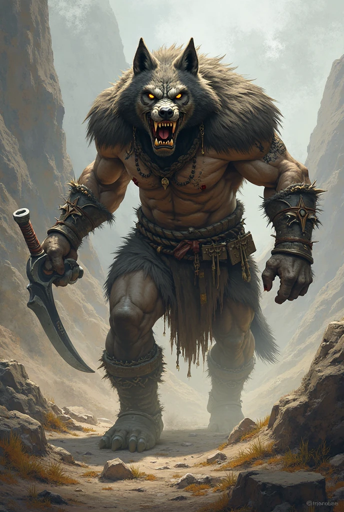 Create a half-werewolf manhwa viking warrior who uses a sword 