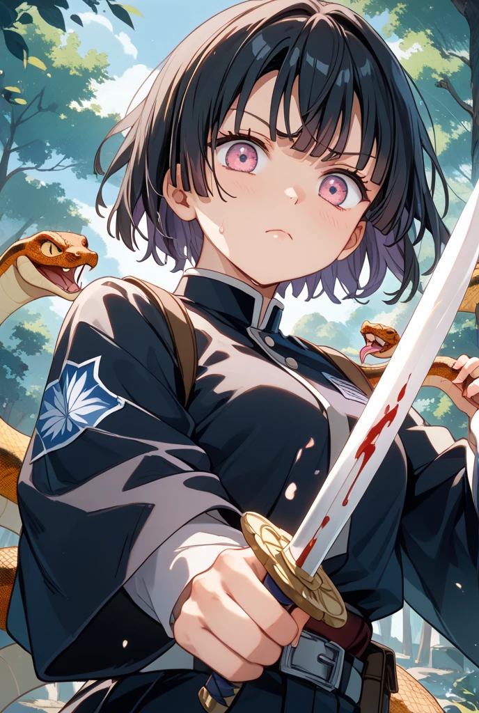 A boy... black hair... pastel green eyes... sleepy and serene look... snow white skin... a mole under the right eye... unreal beauty... With a letter with a heart... The boy has blood on his clothes and left cheek with a knife full of blood...