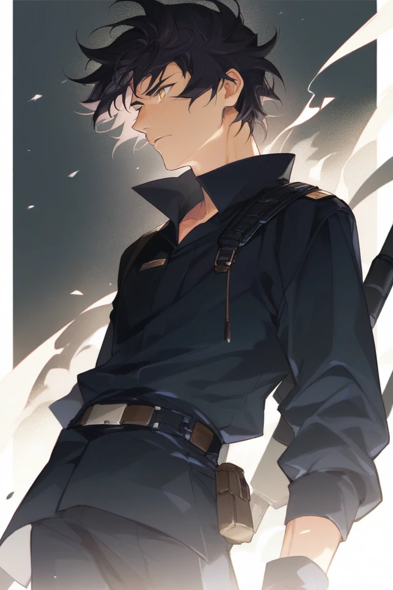 anime, lad, round face, Short Hair Hair, bangs, Black Hair, beard, Black mustache and beard, tiny, kawaii, thin body, sparkling eyes, Bedroom Background, to bleed eyes,