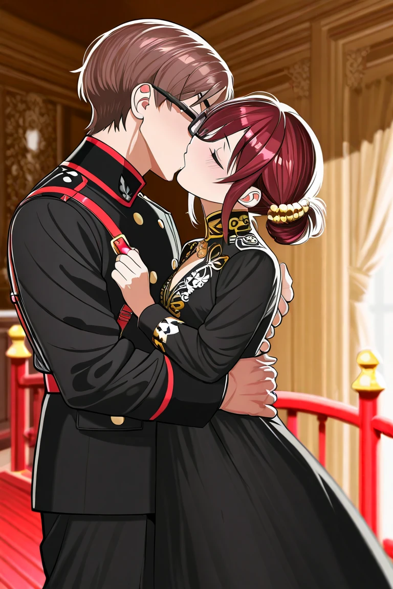 Sakura Jinguji, Cutting her long black hair, Spreading pubic hair over a long sleeve shirt, Luxuriously embroidered, Super shiny satin pink western ruffle dress.　She is embraced by a perverted aristocrat, her dress is torn and her genitals are exposed.