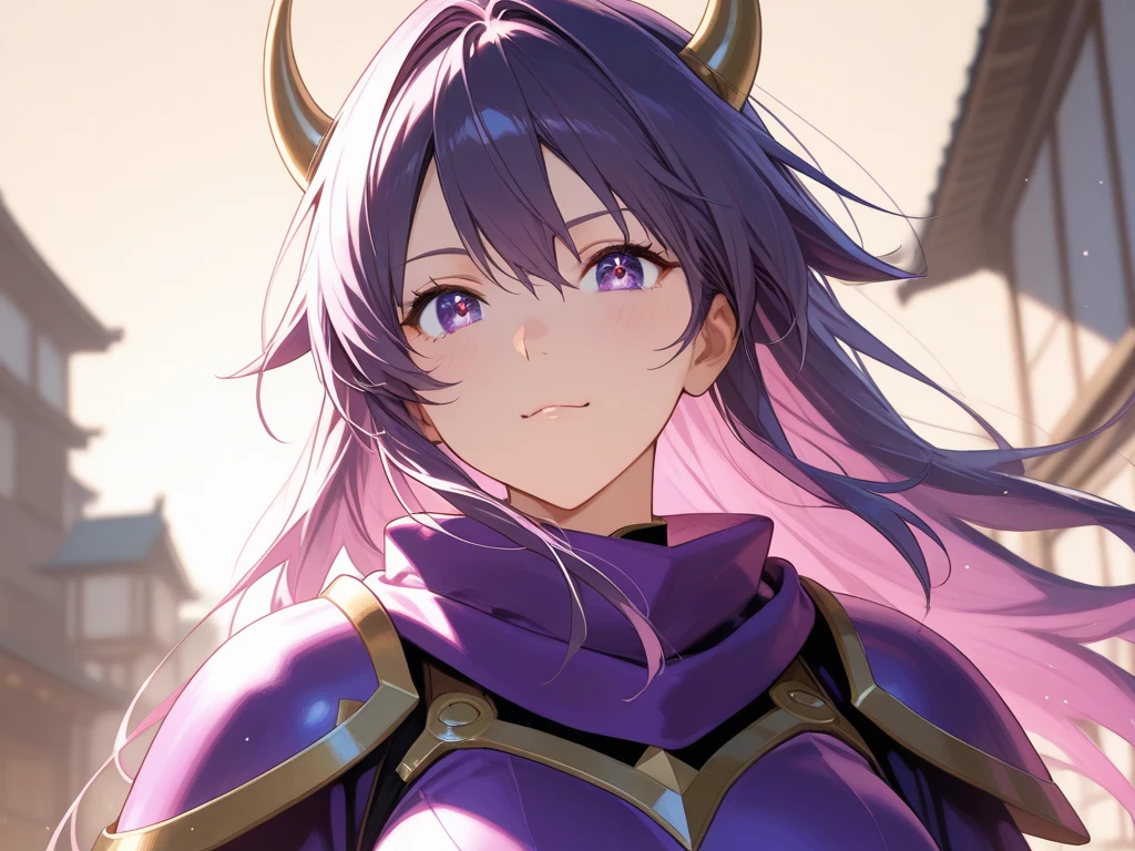 (highly detailed:1.2), (highres:1.2), esil radiru, open mouth, smile, fangs, from front, upper body, purple hair, very long hair, red eyes, floating hair, straight hair, pointy ears, earrings, facial mark, single braid, light armor, shiny, (solo:1.1), (eyelashes:1.1), (depth of field:1.1), dynamic angle, light and shadow, Real light and shadow, diffuse reflection,
<lora:Mild detail adjusterV10:0.5>  <lyco:GoodHands-beta2:1.0> <lora:chara_SoloLeveling_EsilRadiru_v1:0.8>