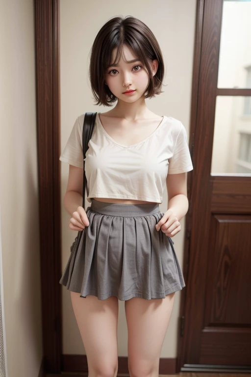 japanese short hair girl,Tiny、cute、Childish、black eye、Black Hair、Clear skin、Sloping shoulders、Thin legs、body(slim)、5Head to Body、small breasts,indoors,Fine and precise eye、Narrow shoulders、Double eyelids、classroom、ragged bangs、Long Hair、meiji schoolgirl uniform, hakama, hakama skirt, japanese clothes, kimono, cross-laced footwear, lace-up boots, floral print,photoshot、8k、