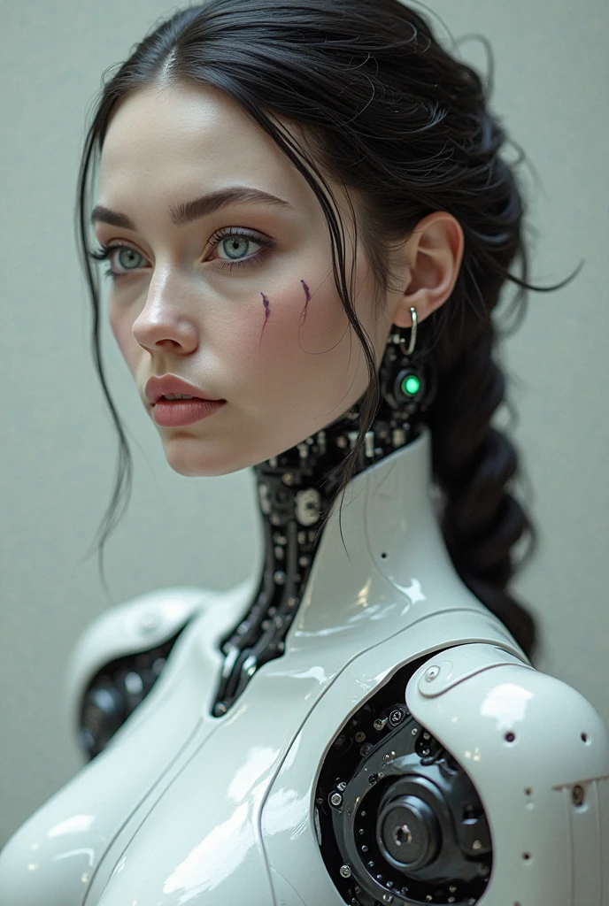 Ray tracing, (masterpiece,best quality:1.3), (ultra-detailed:1.3), (photo-realistic:1), (an extremely delicate and beautiful), cinematic light,(1mechanical girl), (hair made of copper wires), solo, full body, (machine made joints), (((mechanical lower jaw only))), mechanical limbs, blood vessels connected to tubes, mechanical vertebra attaching to back,(mechanical cervical attaching to neck), (((red glowing eyes))), bio-mechanical, hr giger style, zdzislaw beksinski skyle, metallic skeletal bones, exoskeleton, sitting,expressionless, (assembling body parts),(wires and cables attaching to neck and body), (wires and cables attaching to spine and vagina:1), (intricate details:1) character focus, science fiction, RAW photo, cinematic masterpiece, (majestic epic composition), (movie scene), full shot, epic dynamic frame, dynamic pose, motion blur, sci-fi, cyber, (((cinematic look))), rim light, film grain, natural skin texture, 24mm, 4k textures, (highly detailed worn metal texture:1.3),