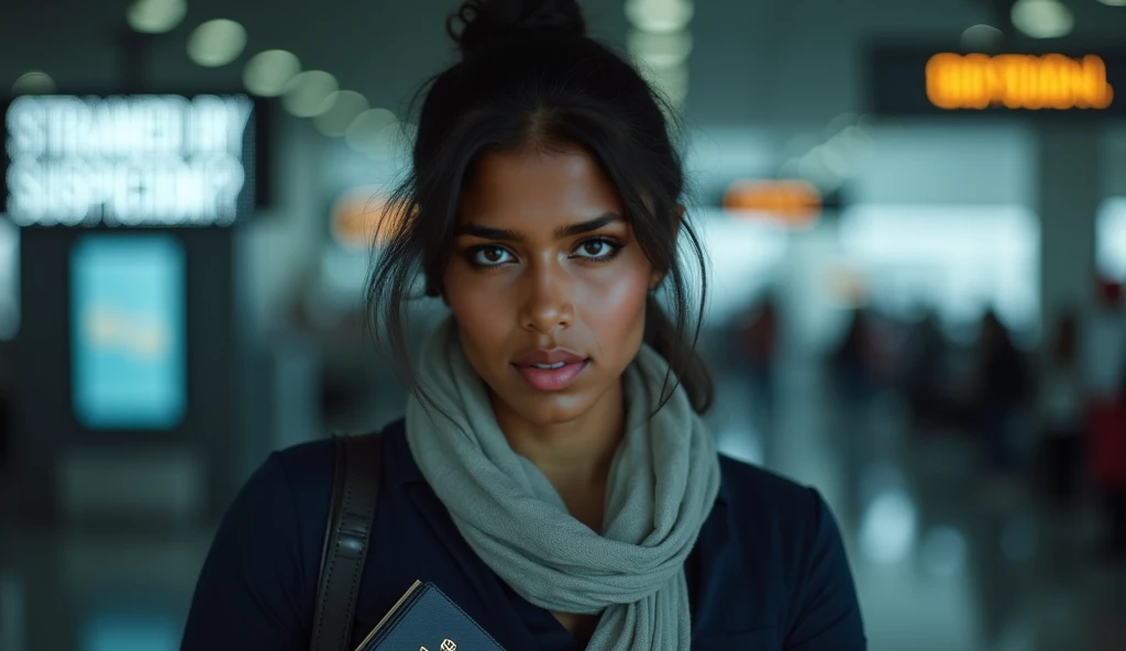 arabe women was about 20 years old, on a bus,, city background, evening, (Best Quality: 0.8), (Best Quality: 0.8), Dark and unclear face, bright Eyes