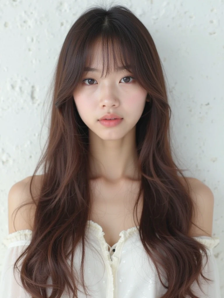 female、20-year-old、Half Japanese, half Korean、Small mouth、Brown Hair、Long Hair、thin、Large breasts、intellectual