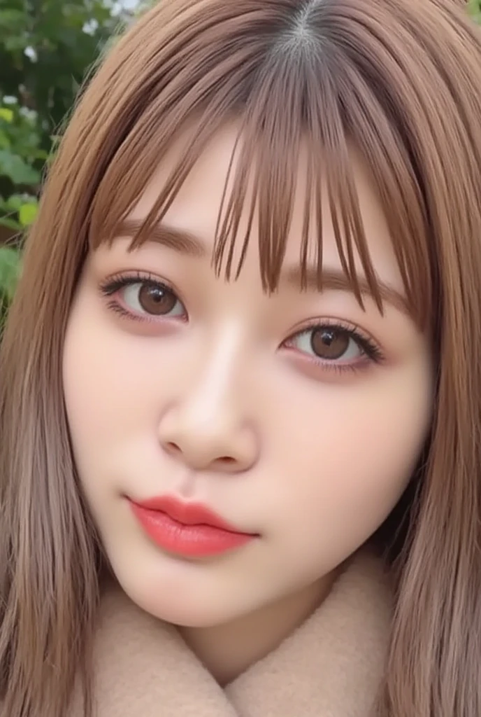 Sunburn marks on tanned skin、Bright blonde hair,A cute 20-year-old girl with a cute look, A strong wind blows my hair in front of my face、beautiful short blonde hair、beautiful, Cute eyes hidden by long bangs、Yawn、No visible nasolabial folds、