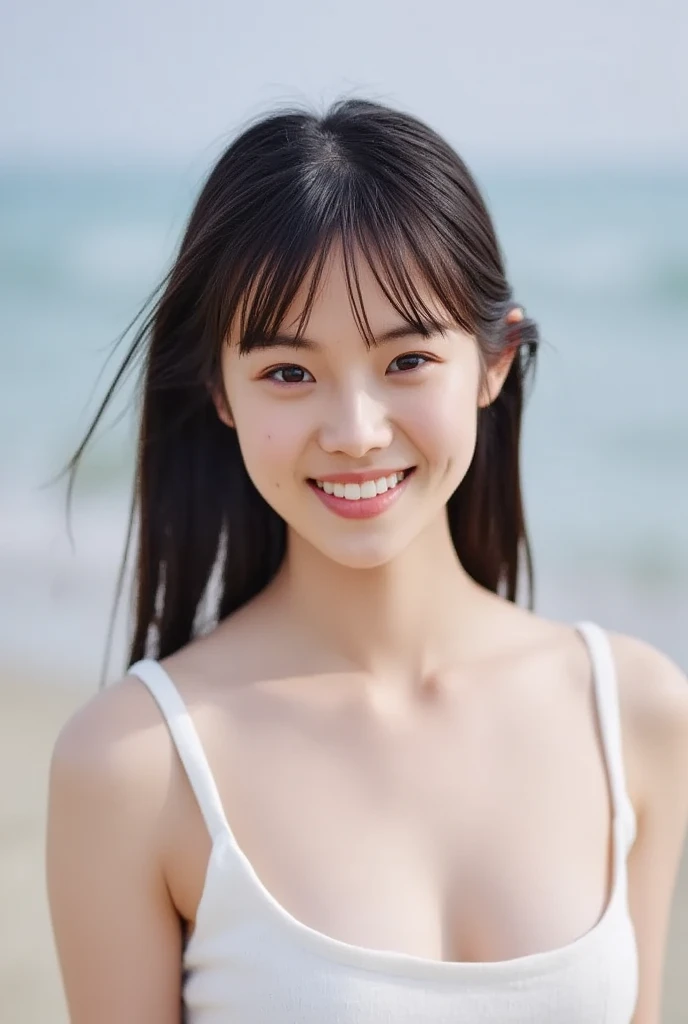 ((Top Quality, 8k, Masterpiece: 1.3)), 1 Girl, (Slender Beautiful Girl: 3.3), (Long and Black Hairstyle, Huge Breasts: 3.2), White Bikini Bursting with Big Breasts, (Wet White Bikini: 3.2), Ultra Detailed Face, Detailed Eyes, Double Eyelids, Sexy See-Through Swimsuit, See-Through Bikini, Masterpiece, Best Quality, Fine-Grained, High Resolution, Spirit Color, One Girl, ( 18 years old pretty girl;1.5), wet thin fabric swimsuit, (super big: 3.9), face up, (from top of head to chest: 2.9), (wet sheer white micro bikini : 2.5) solo, (big breasts: 3.9), very cute lips, cleavage, bangs, black hair soaring in the strong wind, long hair with 5 mails, laughing face, moon surface, (galaxy in background : 1.5), smile, black eyes, teeth, face closeup, Waiting to start