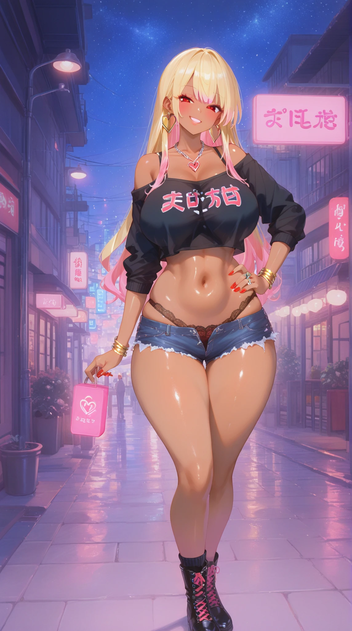 Analog Style, Close-Up Korean Woman, Korean Goddess (Neon Light: 1.1), Glowing Rainbow Colors (Thepit Bimbo: 0.5), Glossy, Sexy, 8K, (1 Girl:1), Wet T-Shirt Contest Winner, Gorgeous, Beautiful, Dark Hair, Straight Long Hair, Bangs, Sparkling Blue Eyes, Wet T-shirt, Transparent, Lower Breasts, Voluptuous, Big Breasts, Toned Breasts, Toned, Standing Outside, Spring Party, High Resolution, absurd, pink neon