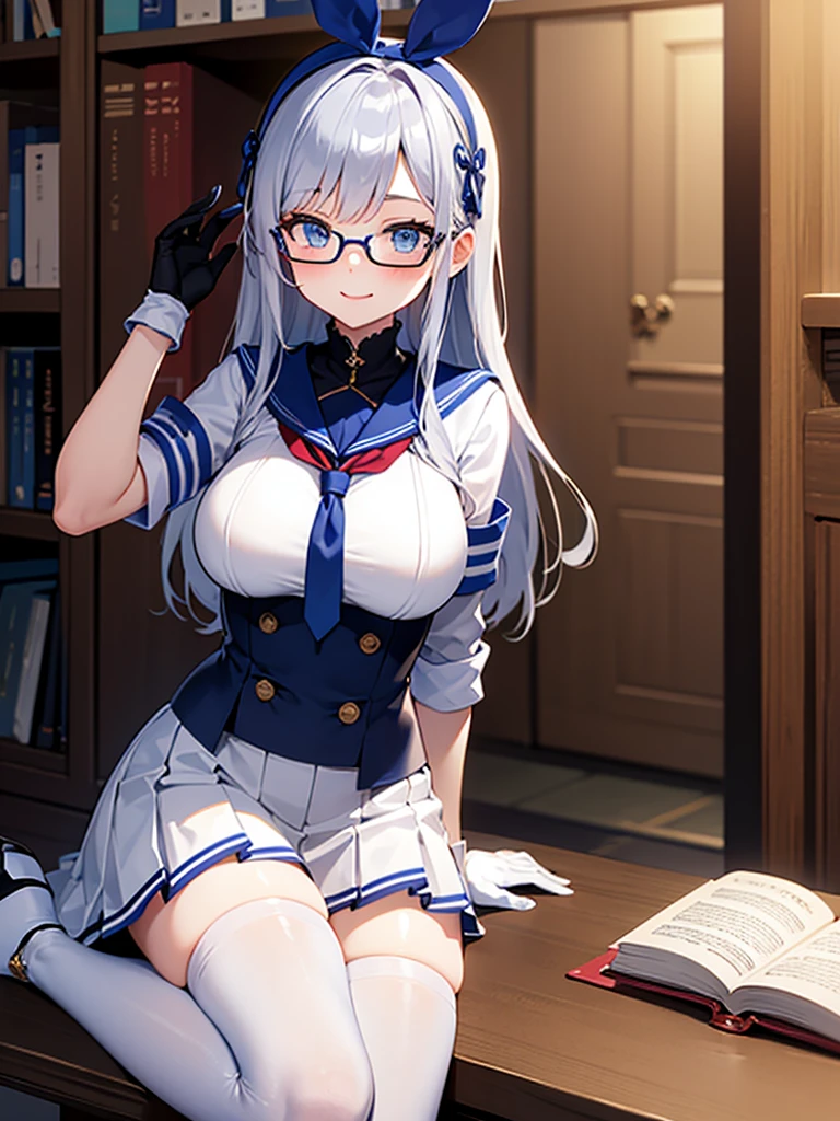 masutepiece, Best Quality, 1girl in, Solo, Cute,Beautiful detailed eyes,neon def, serafuku, White skirt, School Swimsuit, Swimsuit under clothes, onepiece swimsuit, looking at the viewers, a smile,, The table, wood floor, Café Bar, Coffee,