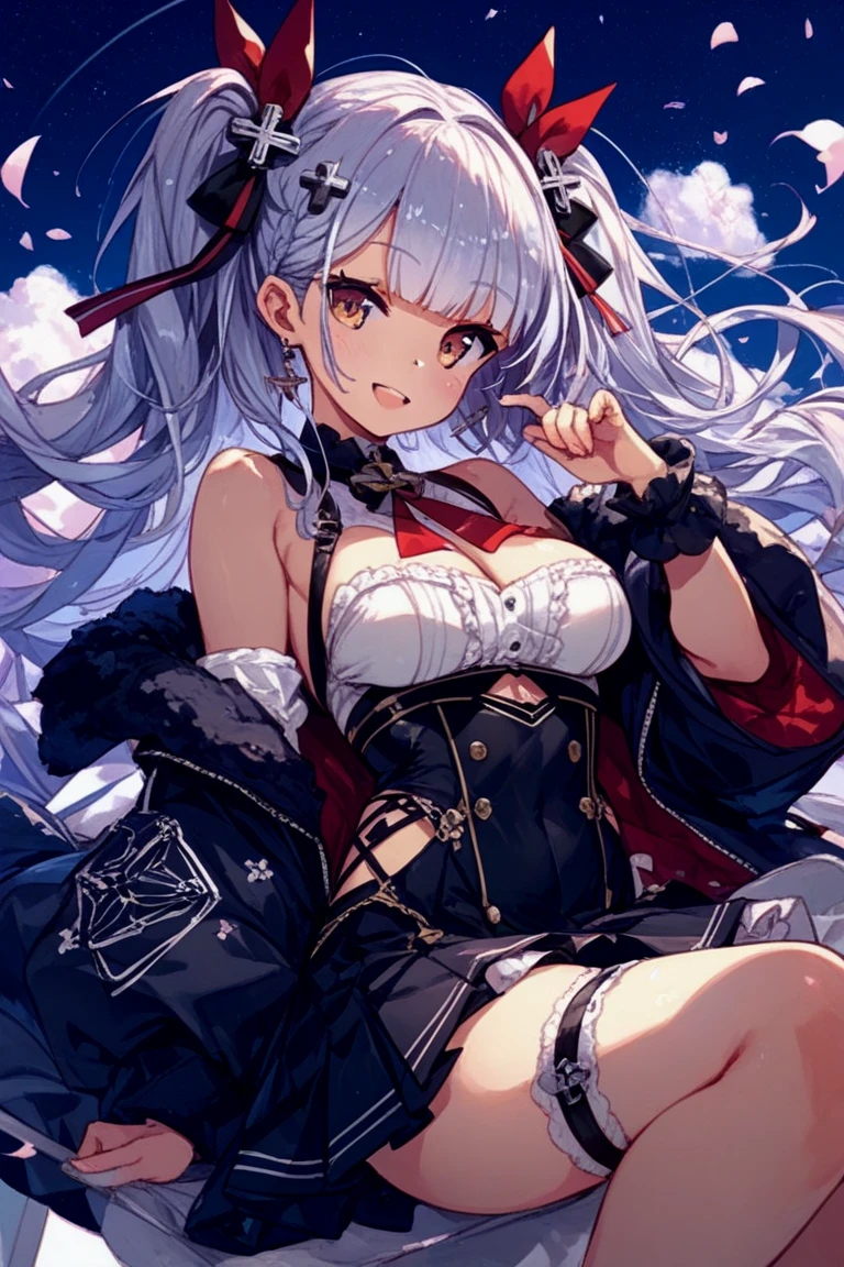 ((Highest quality)), ((masterpiece)), ((detailed)), (4K), nsfw, 1girl, 独奏, silver hair, , (dangerousbeast), long tongue, large breasread legs)up), (from below), looking at viewer, (sweat), blush, angry, aroused, (orgasm), cameltoe, longe, office, midnight sky