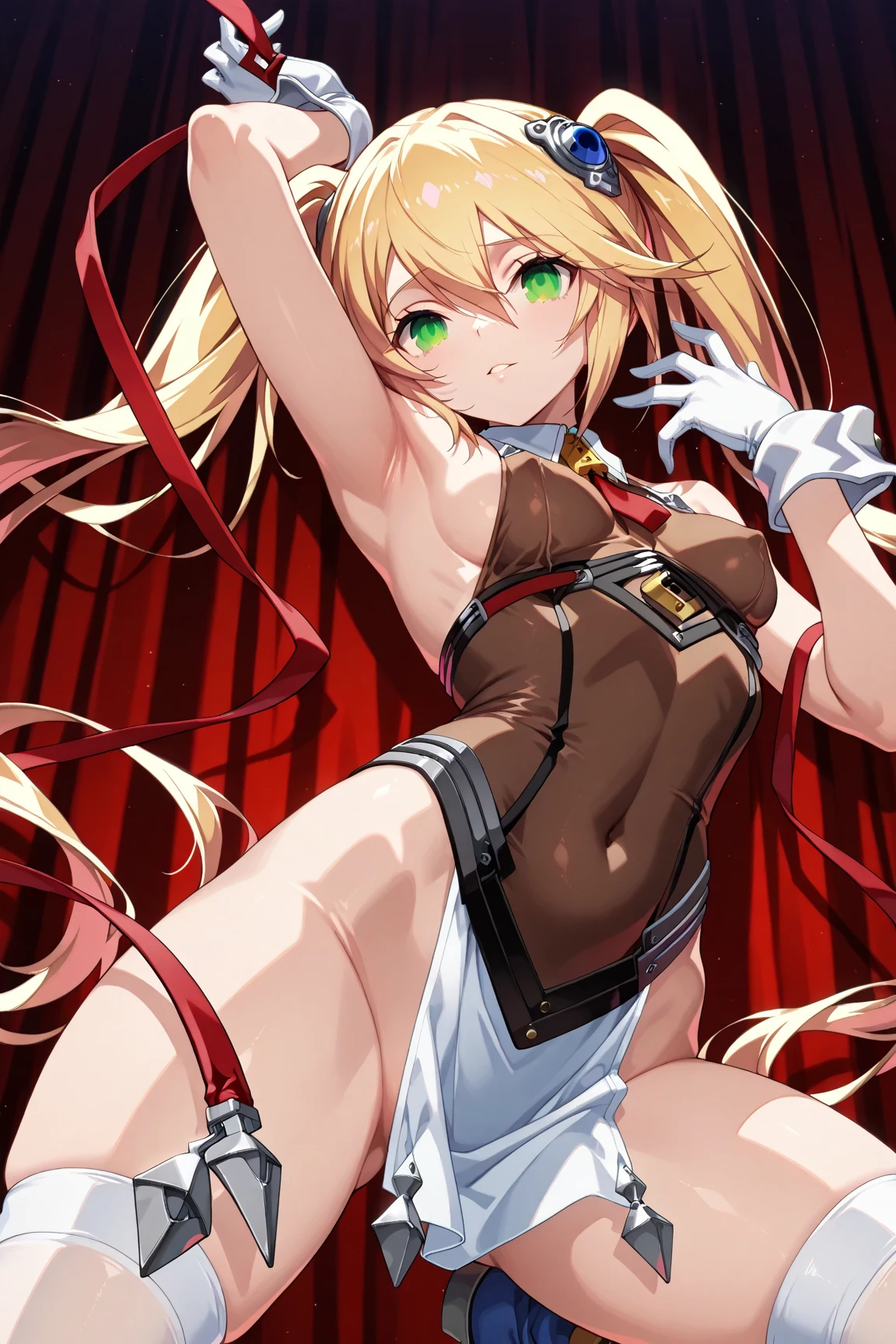 ((small breasts that began to bulge))、((White bra))、Blonde Russian、length hair、Sweat appears in the chest、sodden、Very embarrassing、14years、Beautiful and cute、(((Lower the zipper of the suit until you can see the panties)))、((Lower the zipper until you can see the navel))、White bra、Sitting, ((Spread legs)),nightclubs, ((Looking at Viewer)), small tits ,(((underboob))),Wrists are restrained with ropes、Shibari、Arms up,Bondage Chain, Tied wrists, srestrained, Bound,Bandaged hand,BDSM,((POV)), Lynette,(((The vaginal opening is exposed)))、Vaginal opening valgus、looking down at viewer, (faceless male on face), (((POV)))、 pov from down、anguished expression、darkened room、A rope hanging from the ceiling restrains the arms、White candle hanging in cleavage、