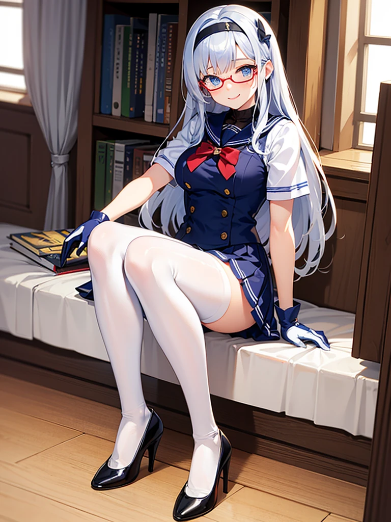 top-quality、Full limbs、complete fingers、Slender beauty、ssmile、Wearing a school swimsuit、She is wearing a white blouse with open buttons.、Wear knee-high socks、darkened room、Lean forward and look at me、Put your hands on your buttocks、Raking up your hair
