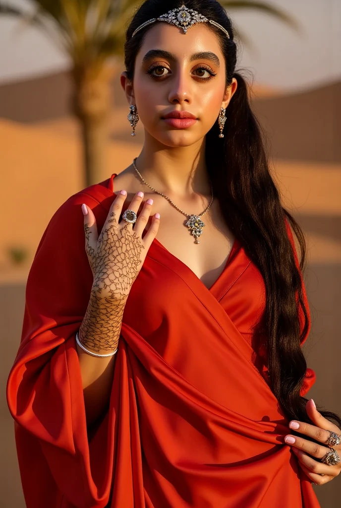 Femme mature ( 30 ans), égyptienne, corps provoquant, très sexy , a l'Égypte antique, avec une très forte poitrine, a la peau de serpent, dans un temple égyptien, porte une robe rouge et maron couleur sable, moule le corps, vêtements transparent, femme avec de long cheveux raide noirs orné de nombreux bijoux, la femme est très enceinte de serpent, sa poitrine est gonflé de lait, la femme a des crochets de serpent visible lorsqu'elle sourit, la femme a des yeux doré a pupilles reptilienne, la femme et une femme serpentz