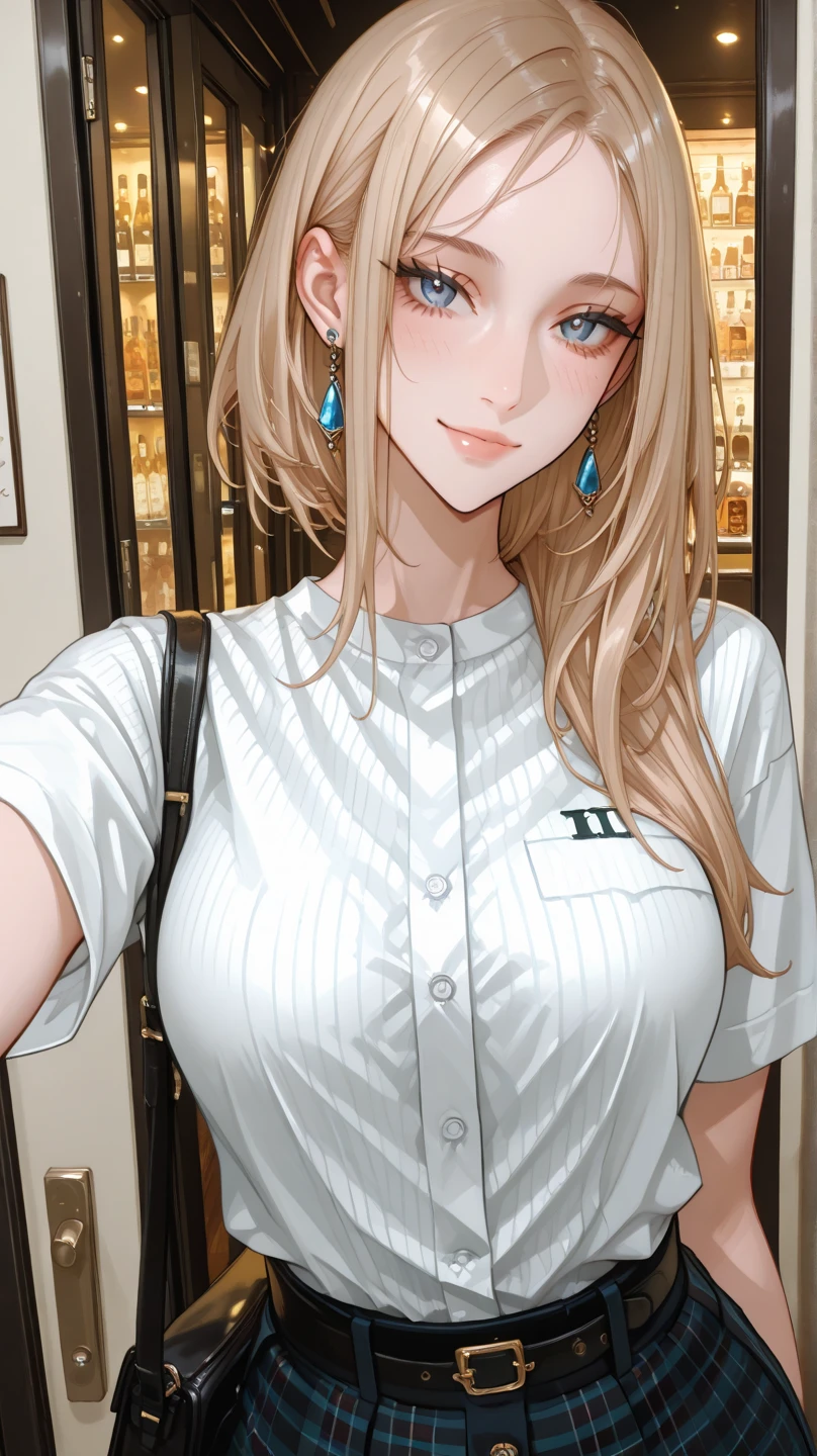 ((Biologically correct limb count))、((Full Body Shot, Full-body photo including face、Head to toe photos))、4K、(masterpiece:1.3)、((Symmetrical facial features))、Eyes of meticulous depiction、beautiful 、Excellent style、（(skirt、The neckline is a lace embroidered sheer shirt.、High heels with anklets)）、Detailed Description、shopping、Married Woman、sex appeal、Alluring、Handbags、Earrings、necklace、profile、Upper body close-up、Looking up、Blonde、(male:-0.5),(multiple:-0.5),walking,パンチラ