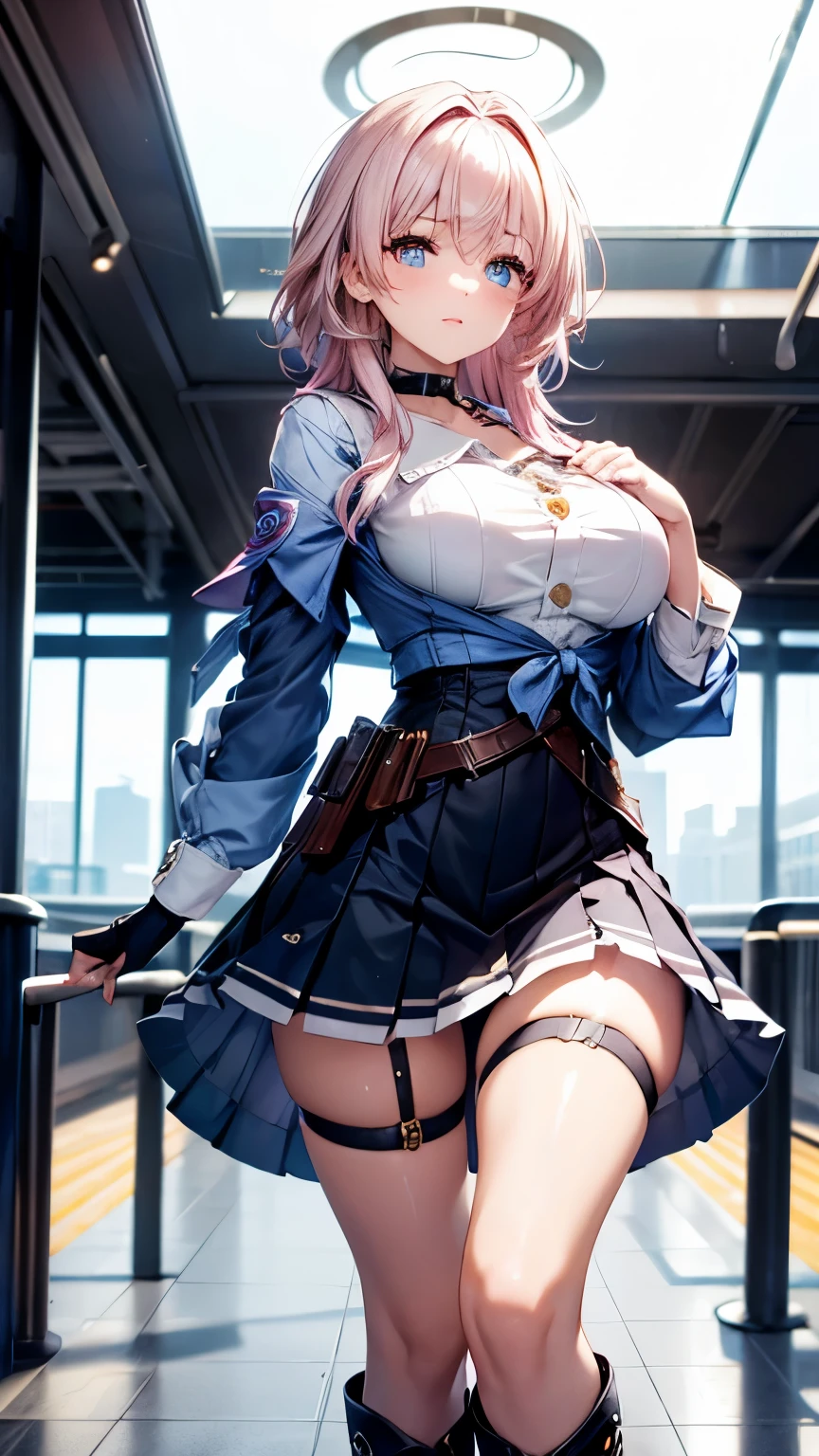 22 years old, (milf:0.8), (solo:1.5), (sfw:1.25), cute breast, beautiful breasts, medium tits, thin waist, big ass:1.0, Raised sexy, (beret, black jacket, open clothes, cleavage, midriff, black shorts, black thighhighs, thigh strap, fingerless gloves, single glove:1.2), blue eyes, light smile, big , Revimpling fabric, earrings, Hand gloves, detailed face,(smoking:1.3),long hair,side ponytail,hair between eyes,bangs,detailed and beautiful eyes,beautiful detailed lips,Rolling her eyes,manner,hair over one eye, (ultra high resolution, 8K RAW photo, photo realistics, thin outline:1.3, clear focus), best qualtiy, natural lighting, textile shading, blurry back ground, field depth, (Bright pupils, fine detailed beautiful eyes with highlight:1.3, high detailed face), Red lip, fine realistic skins:1.1, looking down viewers:1.3, (dynamic angle:1.3, front view:1.1, breast focus:1.3, from below:1.2), (dynamic posing:1.5, sexy posing:1.2),Youghal, side lock, hair ornaments, hair band,nice,garden background,artistic rendering,Super detailed,(highest quality,4k,8K,High resolution,masterpiece:1.2),Bright colors,studio lighting,in hawai base
