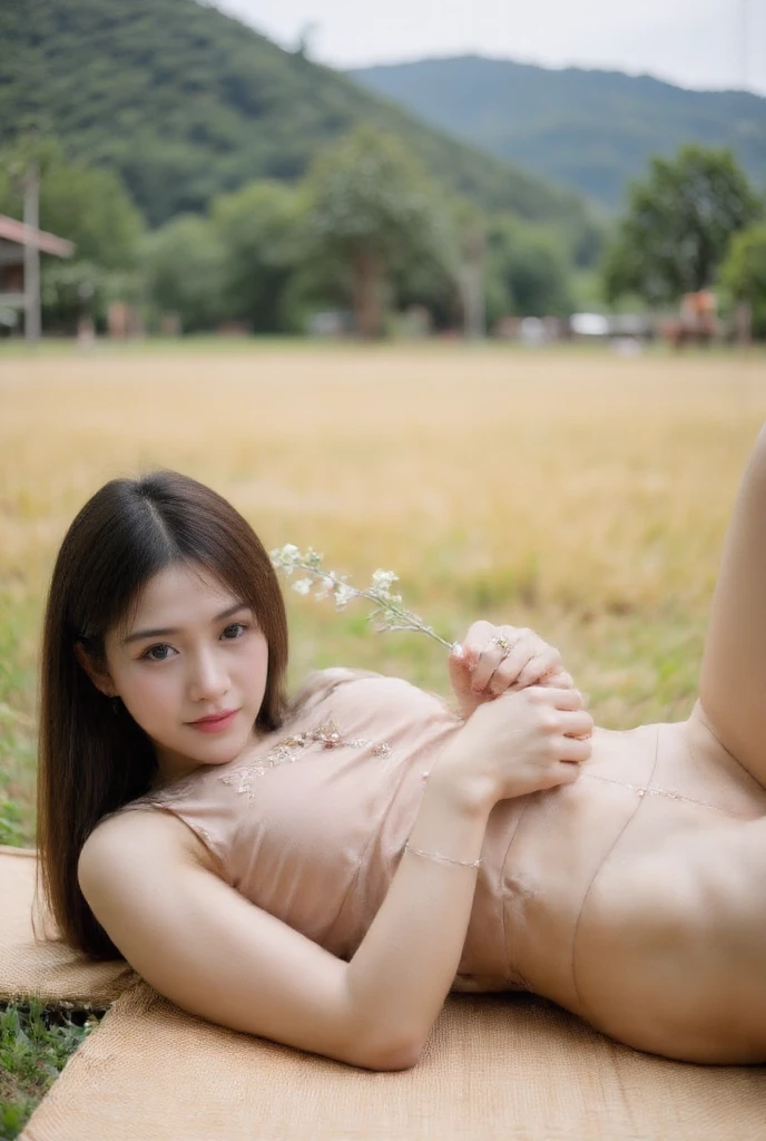 Chinese 16 year old girl, skinny, small, slim, tiny, short, naked, pretty, beautiful, standing in a forest