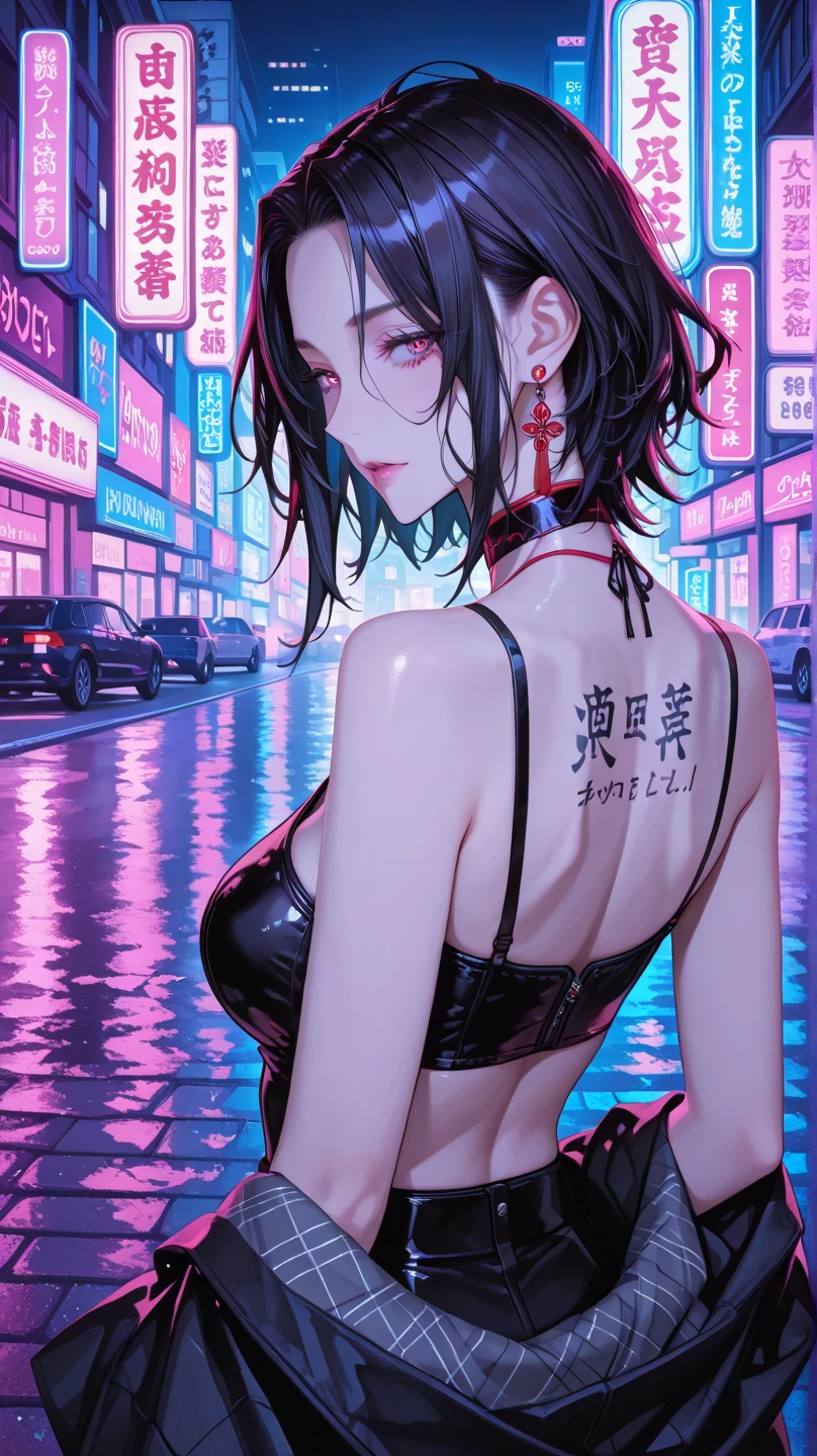 rainstorm, heavy downpour
Dark city streets slick with wet
Camera fisheye lens looking down at scene about 8 feet above and in front of scene
Beautiful Asian fashion model Lou Wen walking towards us amongst the faceless crowds walking in the night
She is partially obscured by shadow
Dramatic eye make-up
She wears a black latex shrug cape
Topless
Latex opera gloves
Latex micro-bikini cameltoe
Latex stockings
Patent leather stiletto high heel's

(evil background), scary aesthetic, nightmare, windy, RAINSTORM, LIGHTNING, giger, necronomicon, visceral,nightmare,imagination,fantastical,dramatic,dark tones,paranormal,surreal juxtaposition,cosmic horror,horror, realistic detailed, film noir, show rain,