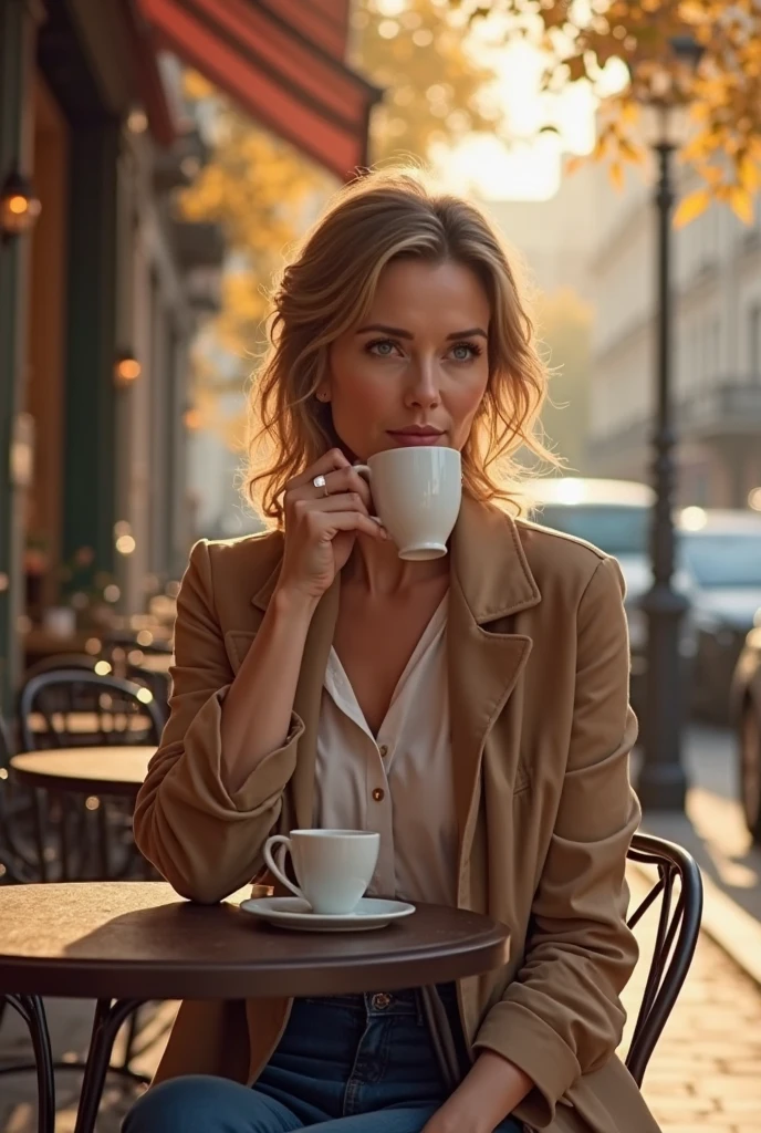 Woman in Paris drinking coffee 