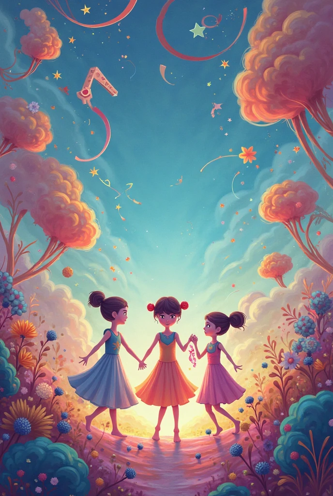 Indian children on colorful clouds