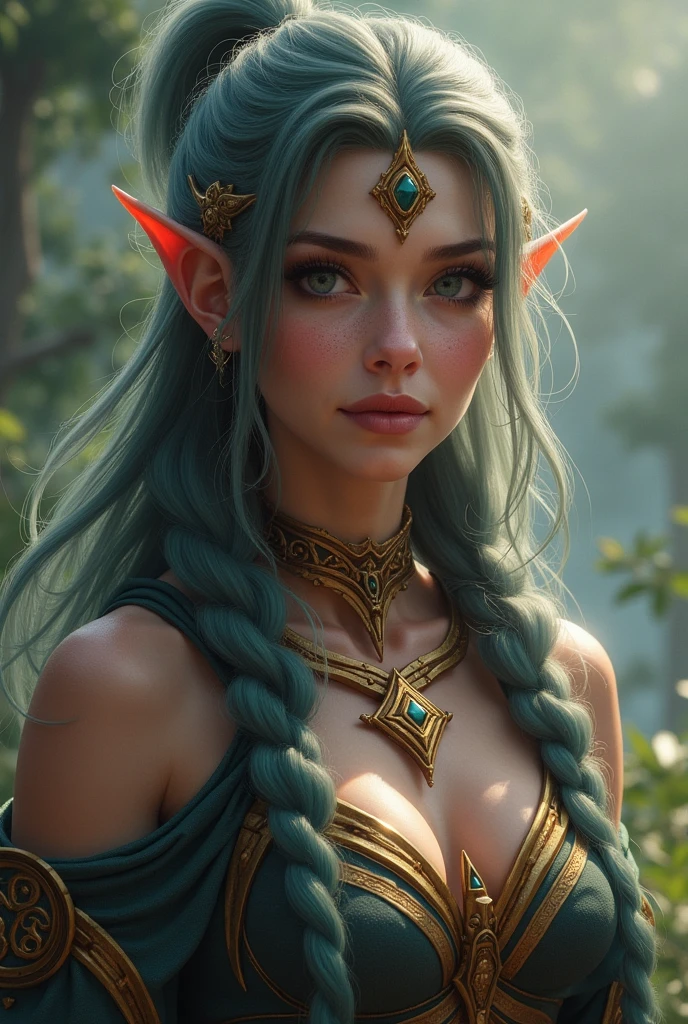 ((melhor qualidade)), ((Obra de arte)), (detalhado), ((best qualityer)), ((work of art)), (detailded), 8K, 4K, hight contrast, work of art,(best qualityer, 4K, high resolution, work of art:1.2), ultra-detailded, realisitic, Radiant lighting,1 female elf ,she elf , portraits, fantastic colors, fine arts, ethereal being, dream like, whimsical creatures, detailed facial features, glare eyes, Elven beautie, ethereal glow, Mythical creatures, harmonious composition, stunning colors, impressive visual effects, Supernatural Appearance, Mesmerizing art