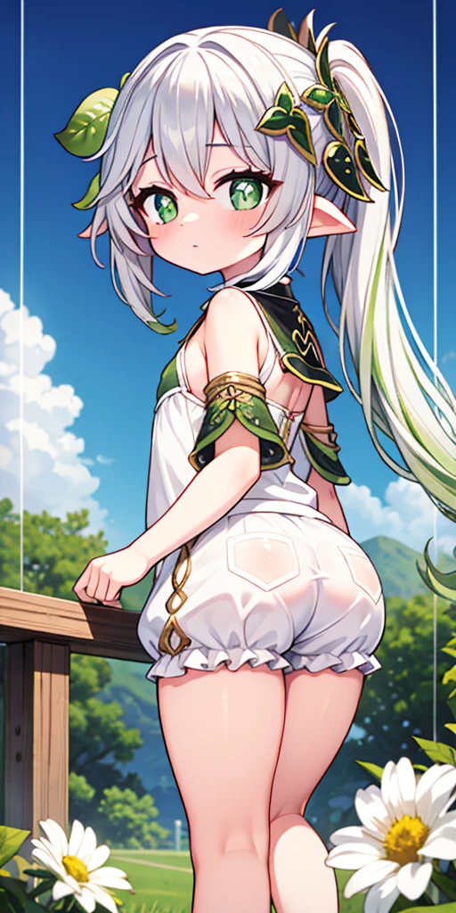 Small red horns, (masterpiece:1.2, Best Quality), (Beautifully detailed eyes: 1.2), ((One girl)), ((only)), (Brown eyes:1.4), (Detailed eyes and face:1.3), (Beautiful and vivid background:1.2), (Highly detailed CG, Super detailed, Best Shadow:1.1), ((Depth of written boundary)), Big Breasts, Exposing shoulders, Flowers and petals, beautiful concept figure, (White Background:0.5), (figure:1.1), (Very nice and beautiful:1.1), (Perfect detail:1.1), Yamato, Gray Hair, Underarm, 全naked，naked，Pussy juice from pussy, Big Breasts 