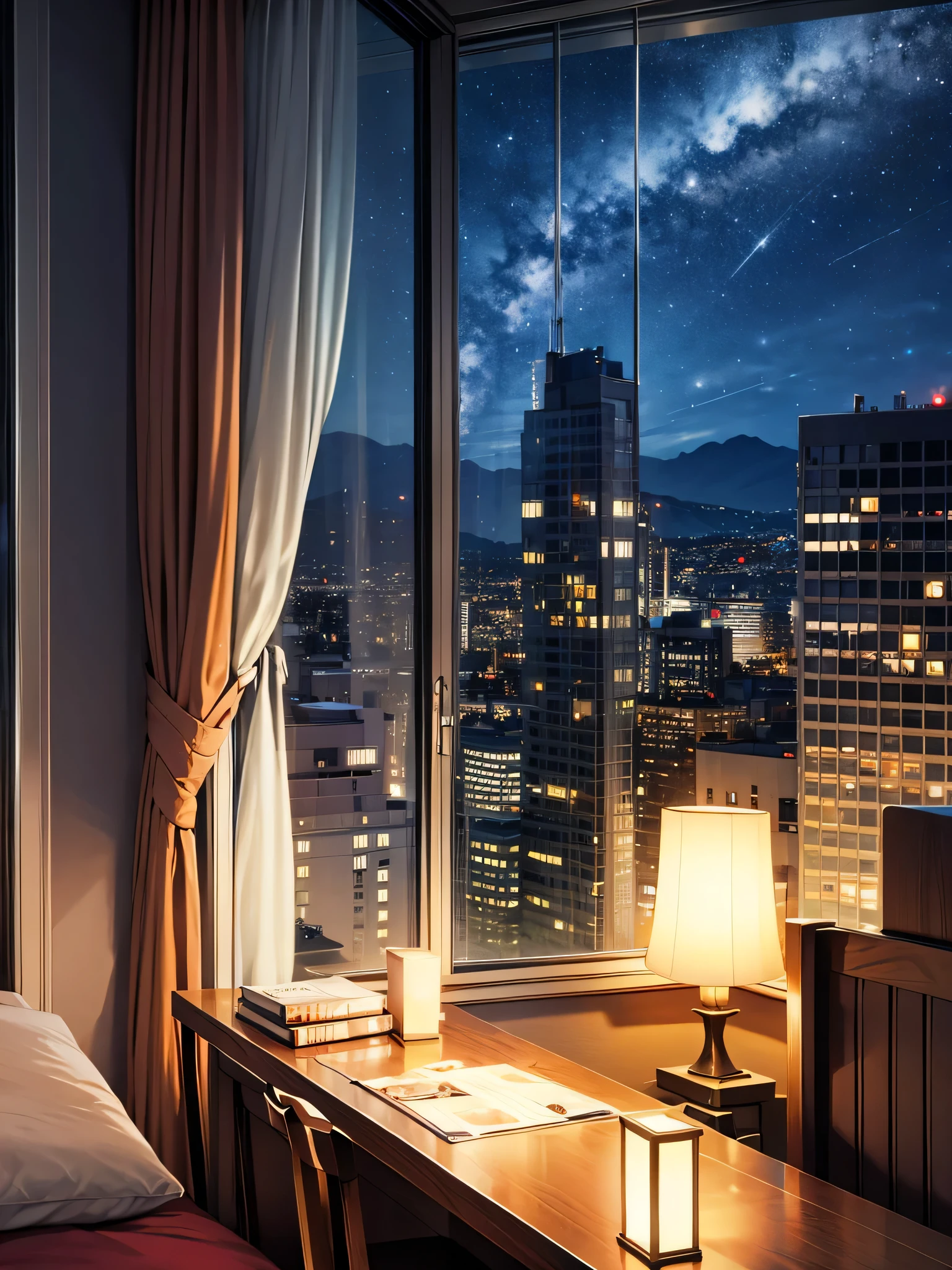 hotel room、night、night view