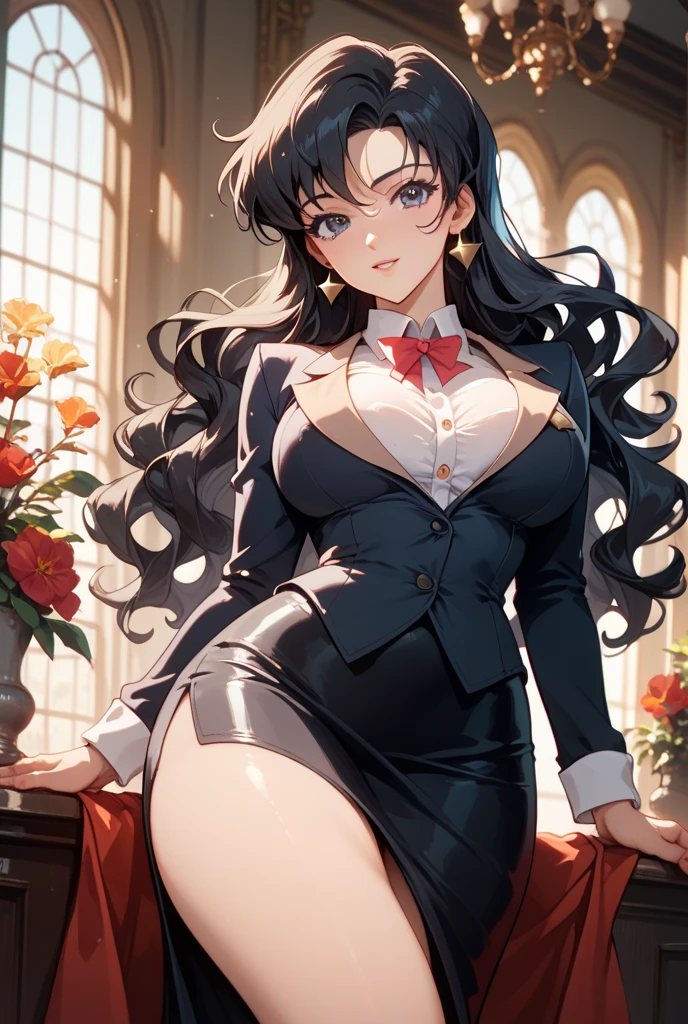 (highest quality:1.2,evil lady,cg, Very detailed, High Detail, digital coloring, High Contrast, masterpiece:1.2, highest quality, Best aesthetics), 8k,masterpiece, cute,tall,beautiful,best quality, 1lady,black hair,long hair,empty eyes, (finely detailed glowing eyes and detailed face),,,,extremely detailed cg unity 8k wallpaper,solo,(latex military costume:0.9),large breasts,seductive smile,military hat,latex thighhigh,large breasts,black hair,pink eyes,formal shirts,pantyhose,,enamel suits,grossy lips,sitting,,sadistic smile,,heel,shiny skin,tight skirt,detailed face,beautiful body,full-body,adult,,show me breasts,sadistic,seductive smile,business suits,latex,