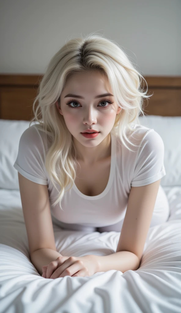 blonde, beautiful, Brazilian, 25y, realistic, short clothes, in bed