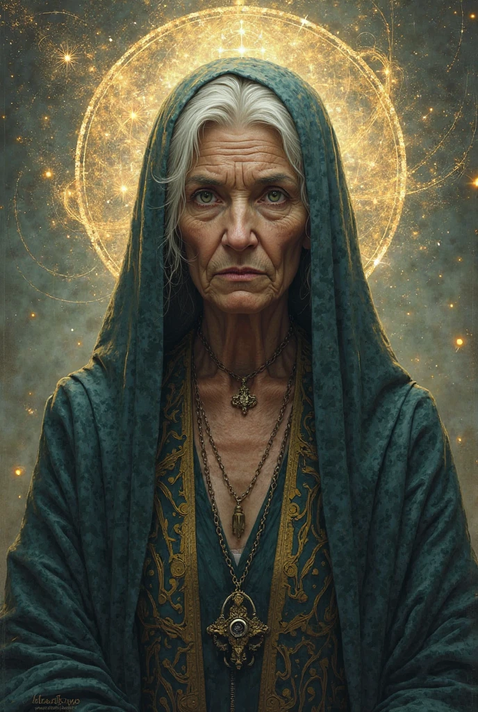 Priestess, mystic, old 60 years, spiritual. No elements in the background. --auto --s2