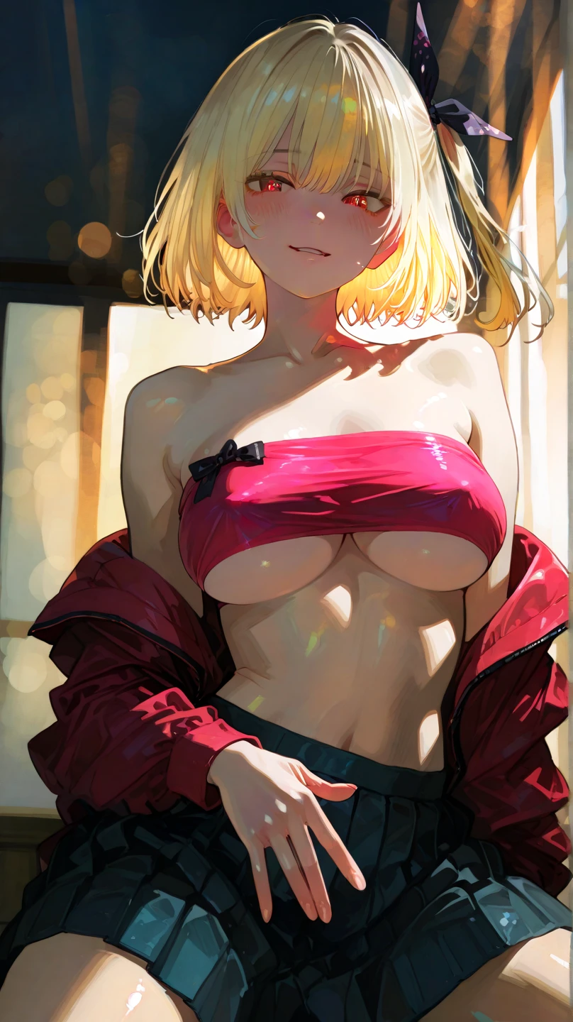 、(masterpiece、Highest quality)、Highest quality, Ultra-high resolution, (((masterpiece))), alone, Sweat、Big eyes, Composition from the front、Shortcuts、Embarrassed face、Blonde Hair、Cut your hair short、School classroom、Sailor suit、skirt、short hair、Browsing Caution、Upper body naked、Breasts exposed、Nipples、Large areola、Sitting in a chair without a backrest、Internal Medicine Examination、Woman showing her body、belly button、真Composition from the front、School Insurance Office、curtain、cubicle、window、door、Fluorescent lamp