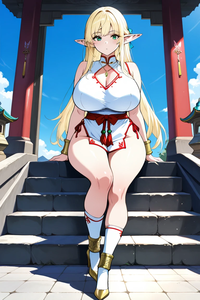 huge breasts, cleavage, 1 girl, Ahoge, very long twin tails, micro chinese dress, NSFW, No sleeve, whole body