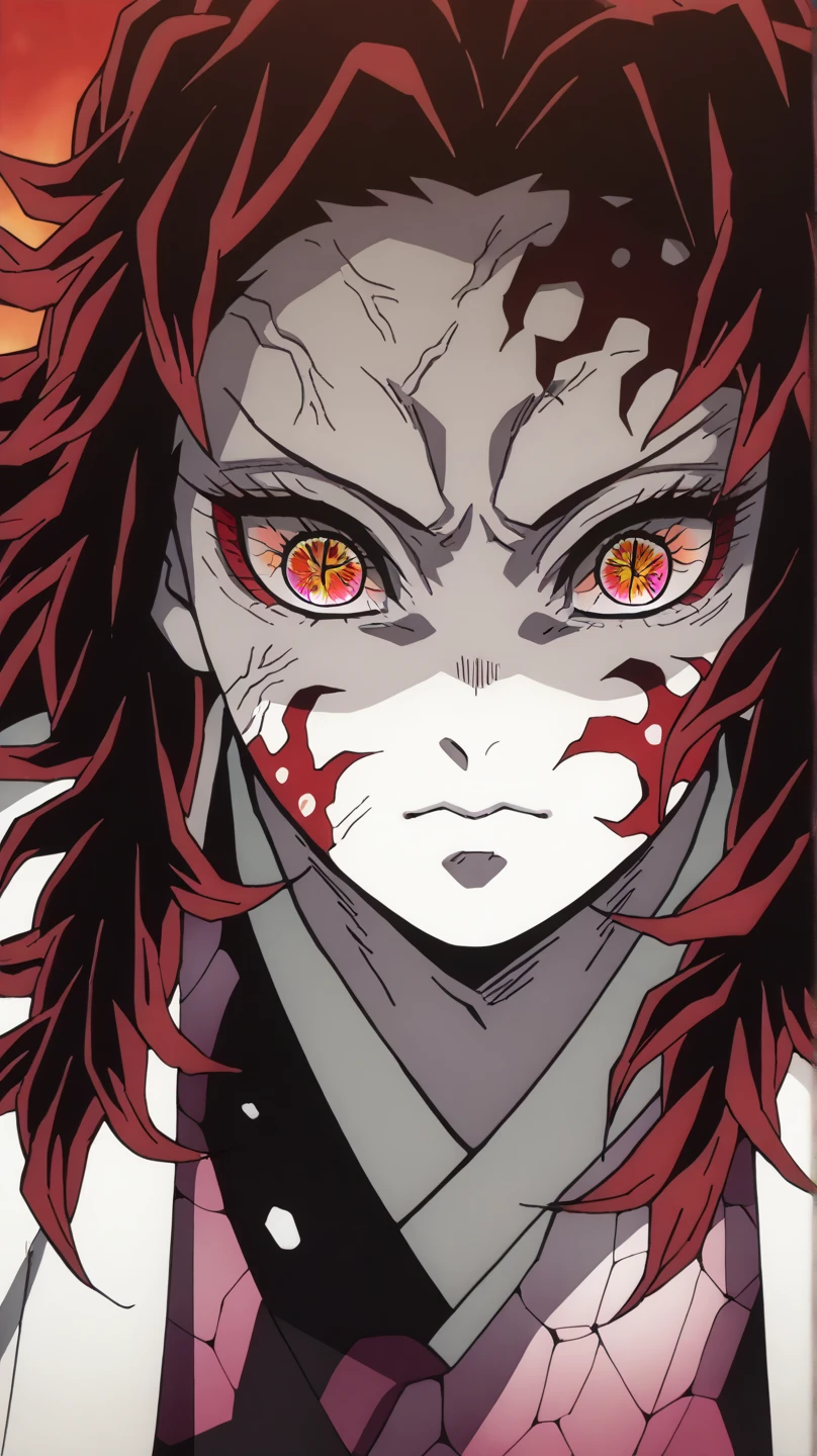 Hot-blooded high school male protagonist, Japanese anime, exquisite Japanese tattoos, shirt, demon killer, Rostellan style, a cold and handsome boy, fierce expression, solemn eyes, standing in front of a fierce and evil demon portrait, anime style 4k wallpaper, badass anime