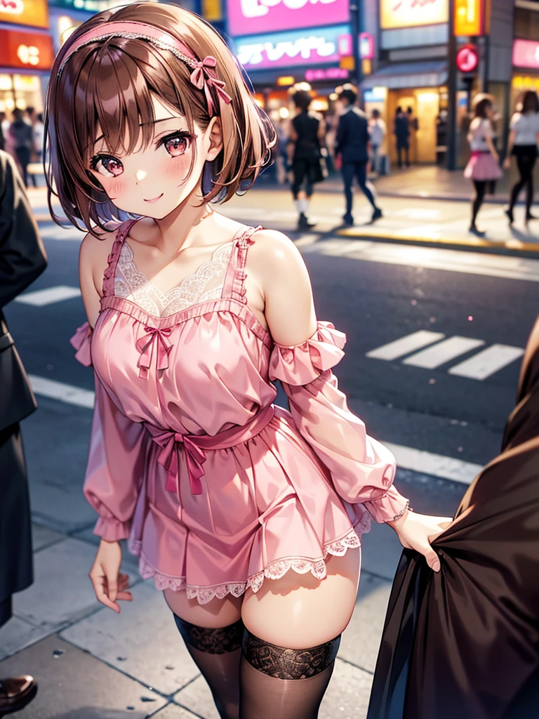 whole body、high quality、(Big Girl)、cute hairstyle、cute hair dye、white sailor collar、Sweet plaid pleated mini skirt、amusement park、、 ((blush、Cute lace panties))、(((Arms folded behind back)))、Angle from directly below